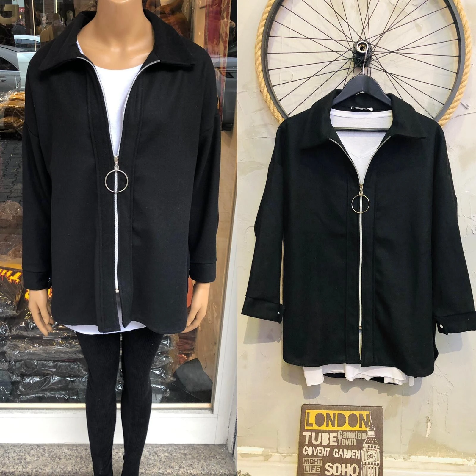 Halka Fermuarlı Kaşe Gömlek