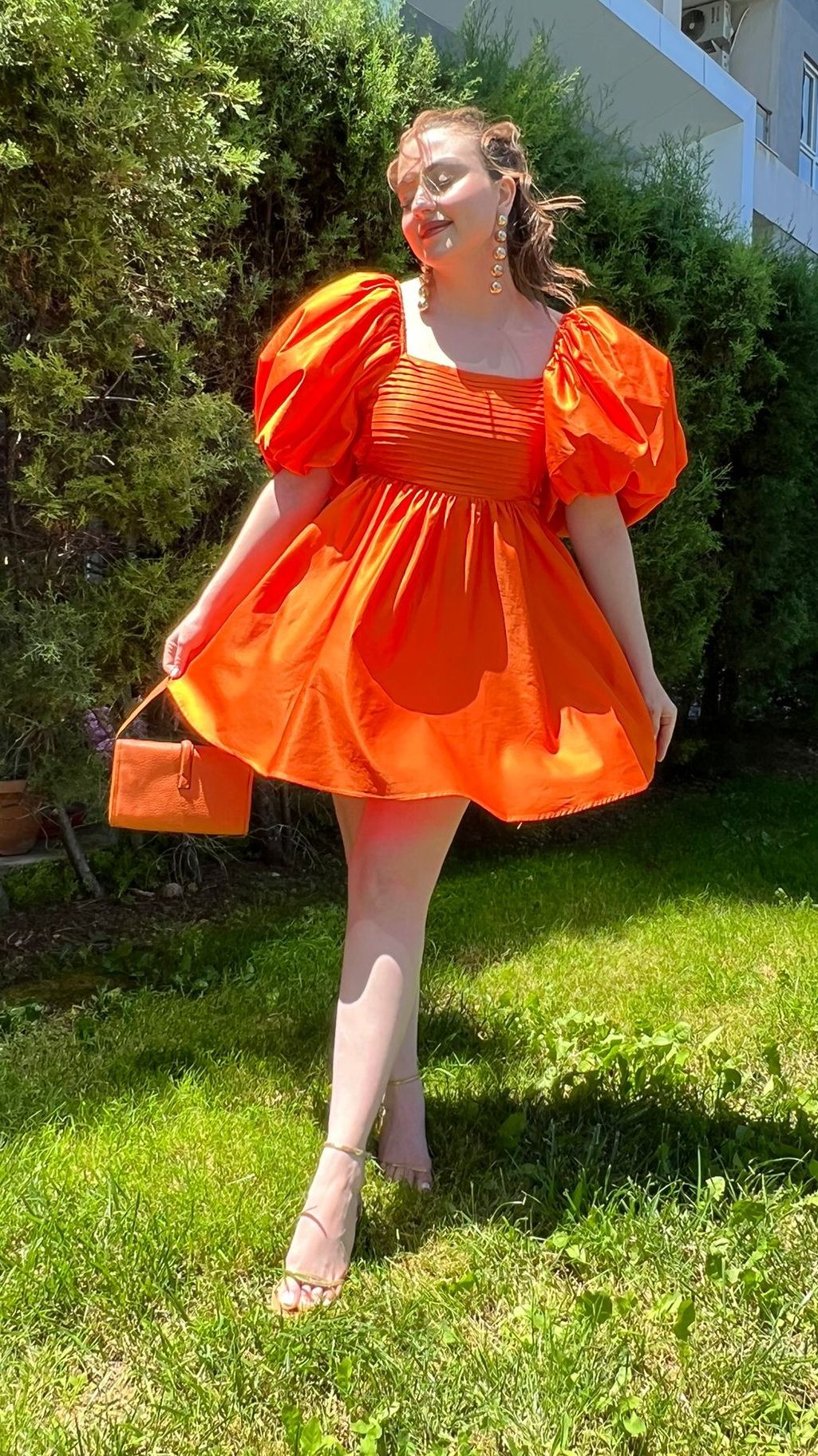 Fiyonk Tafta Elbise Turuncu