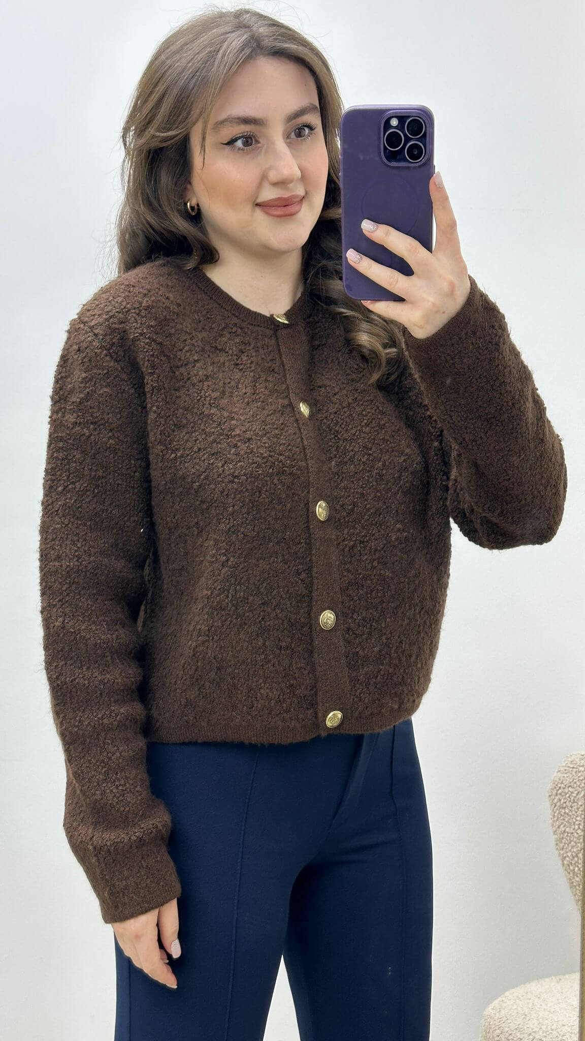 Buklet Teddy Hırka Kahverengi