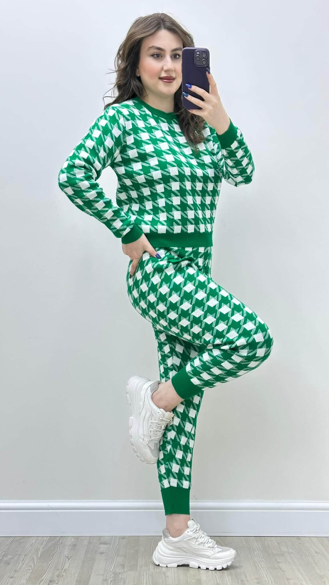 Kareli Triko Takım Yeşil