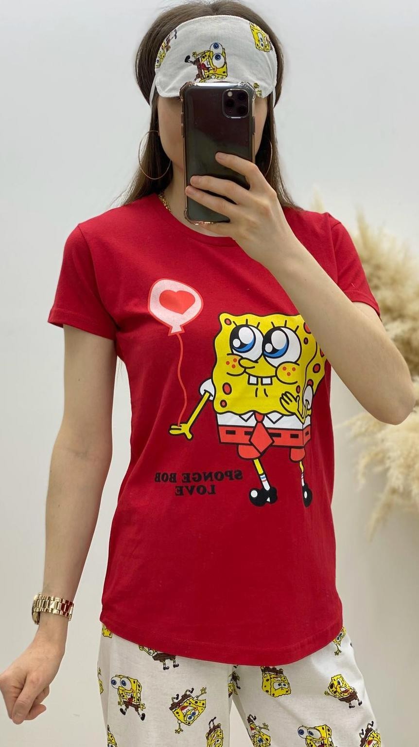 Sünger Bob Pijama Takımı Kırmızı-Beyaz