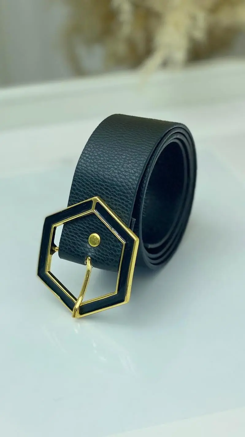 Altıgen Toka Gold Kemer Siyah