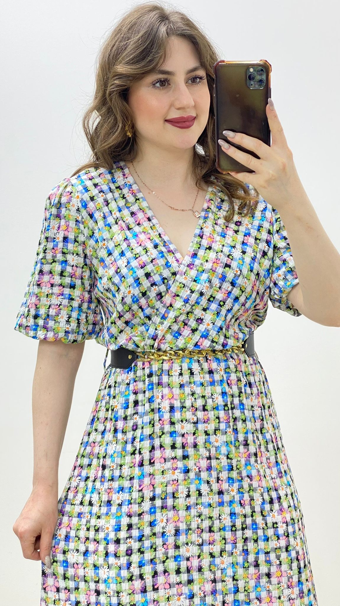 Zincir Kemerli Papatya Elbise