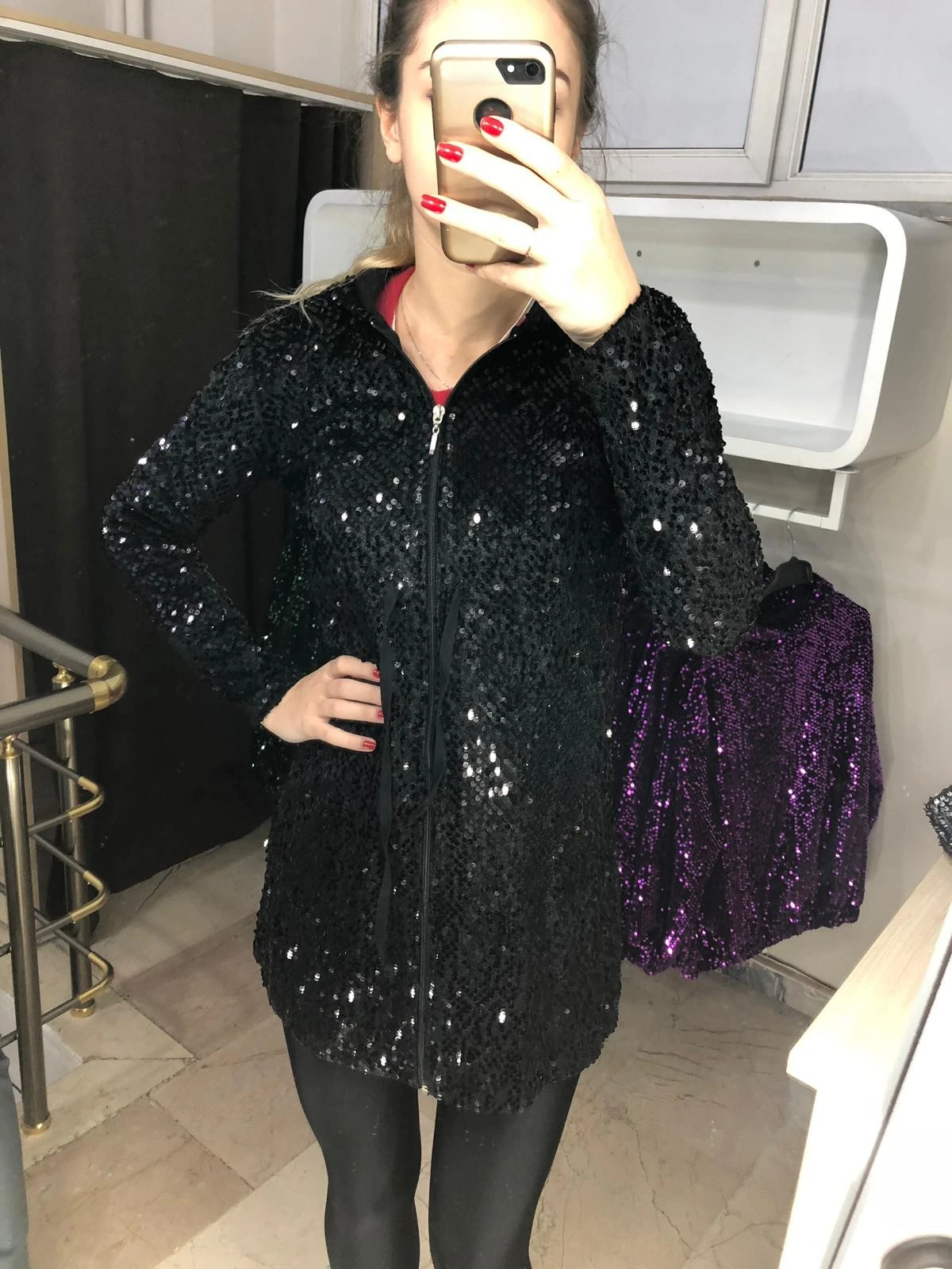 Pullu Kapuşonlu Sweatshirt Uzun Siyah