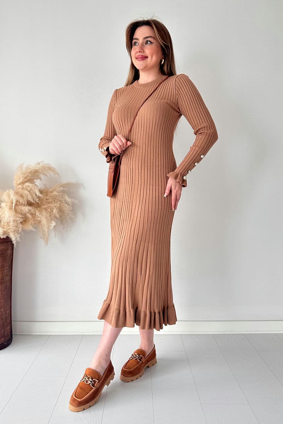 Midi Boy Kloş Triko Elbise