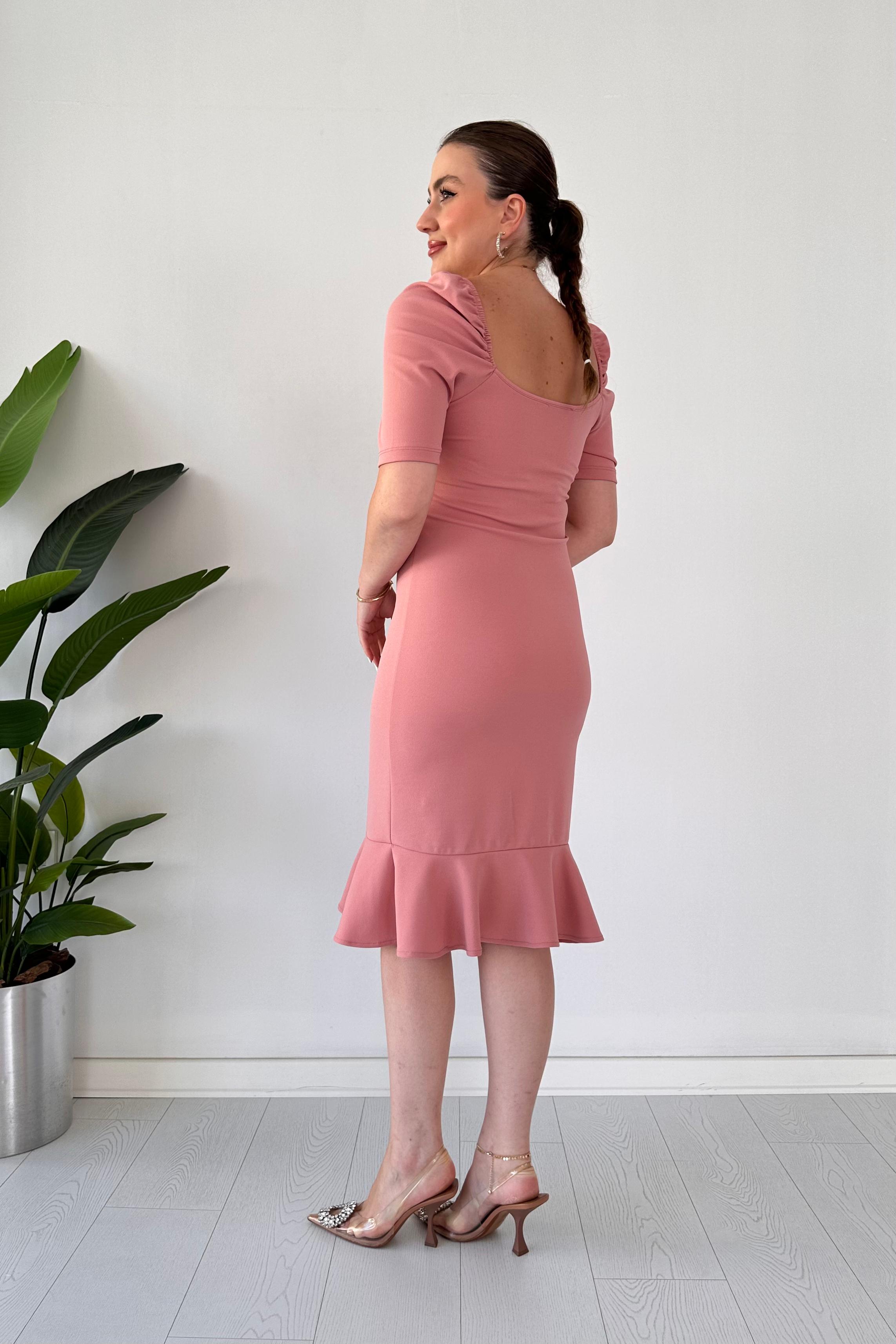 Eteği Volan Krep Elbise