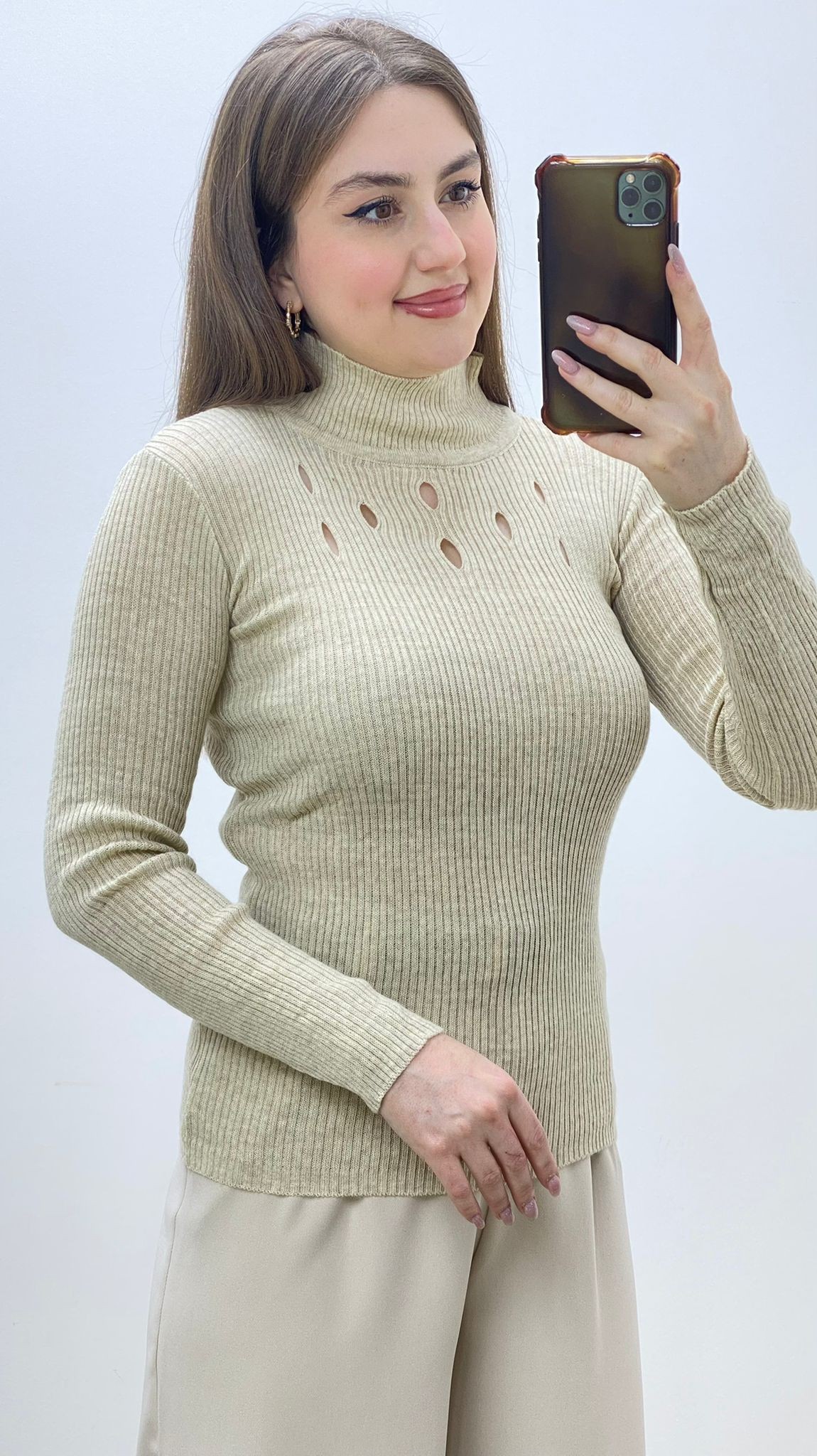 Damla Yaka Triko Kazak Bej