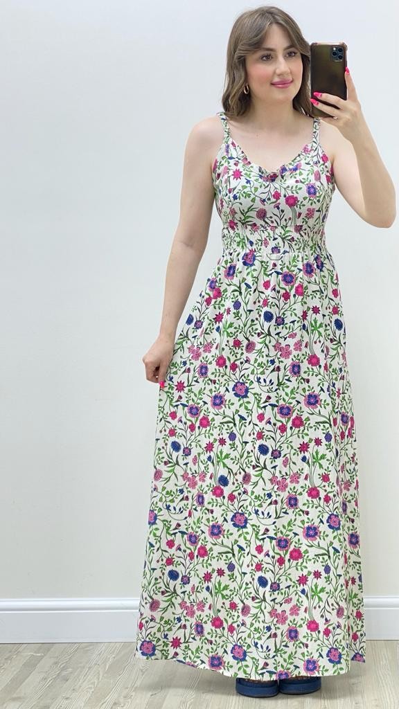 Askılı Karanfil Keten Elbise