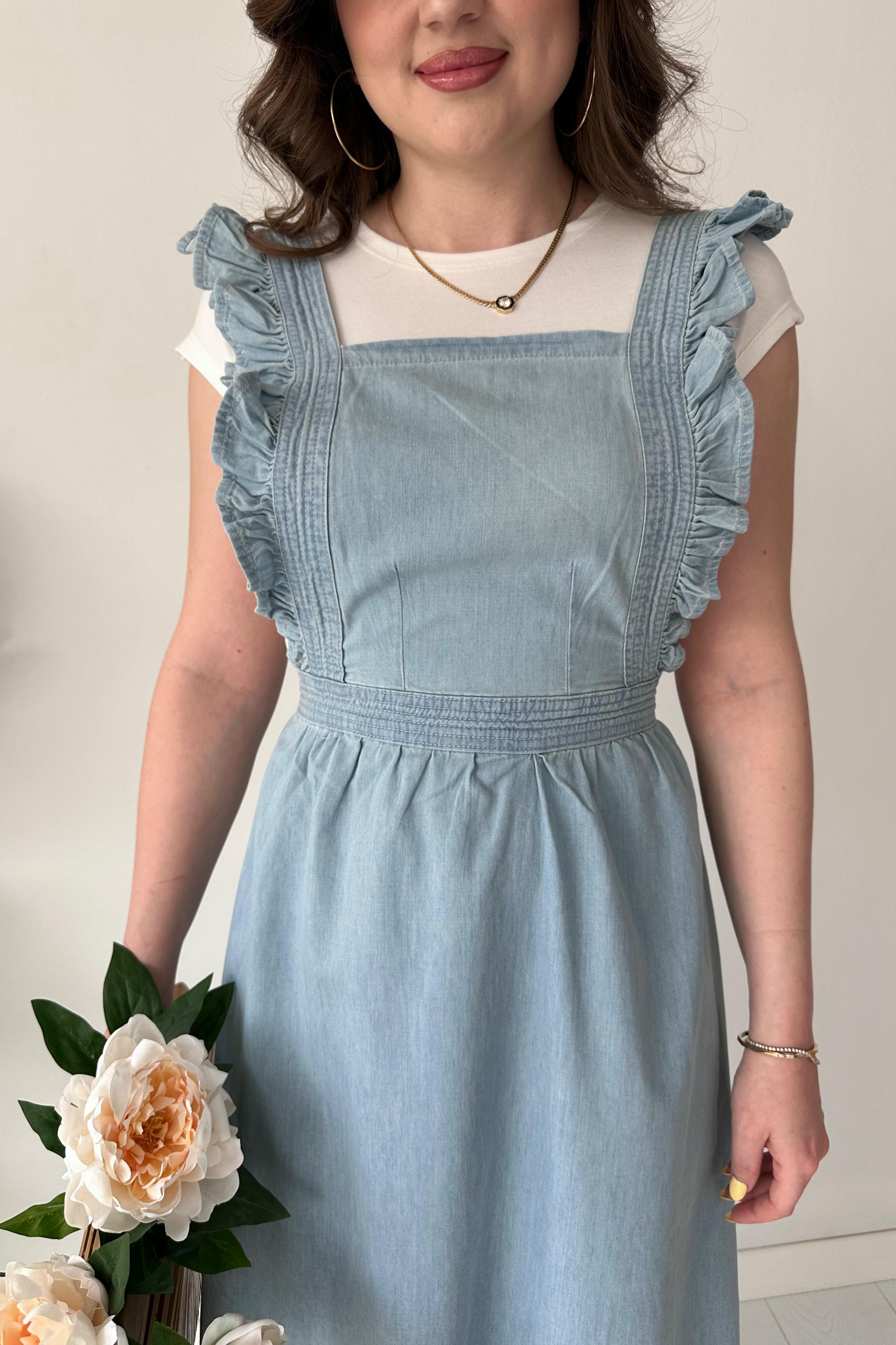 Volanlı Denim Jile Elbise