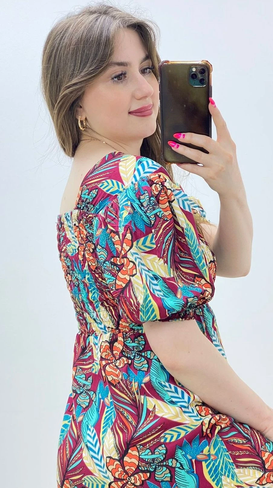 Gipeli Yaprak Elbise Bordo