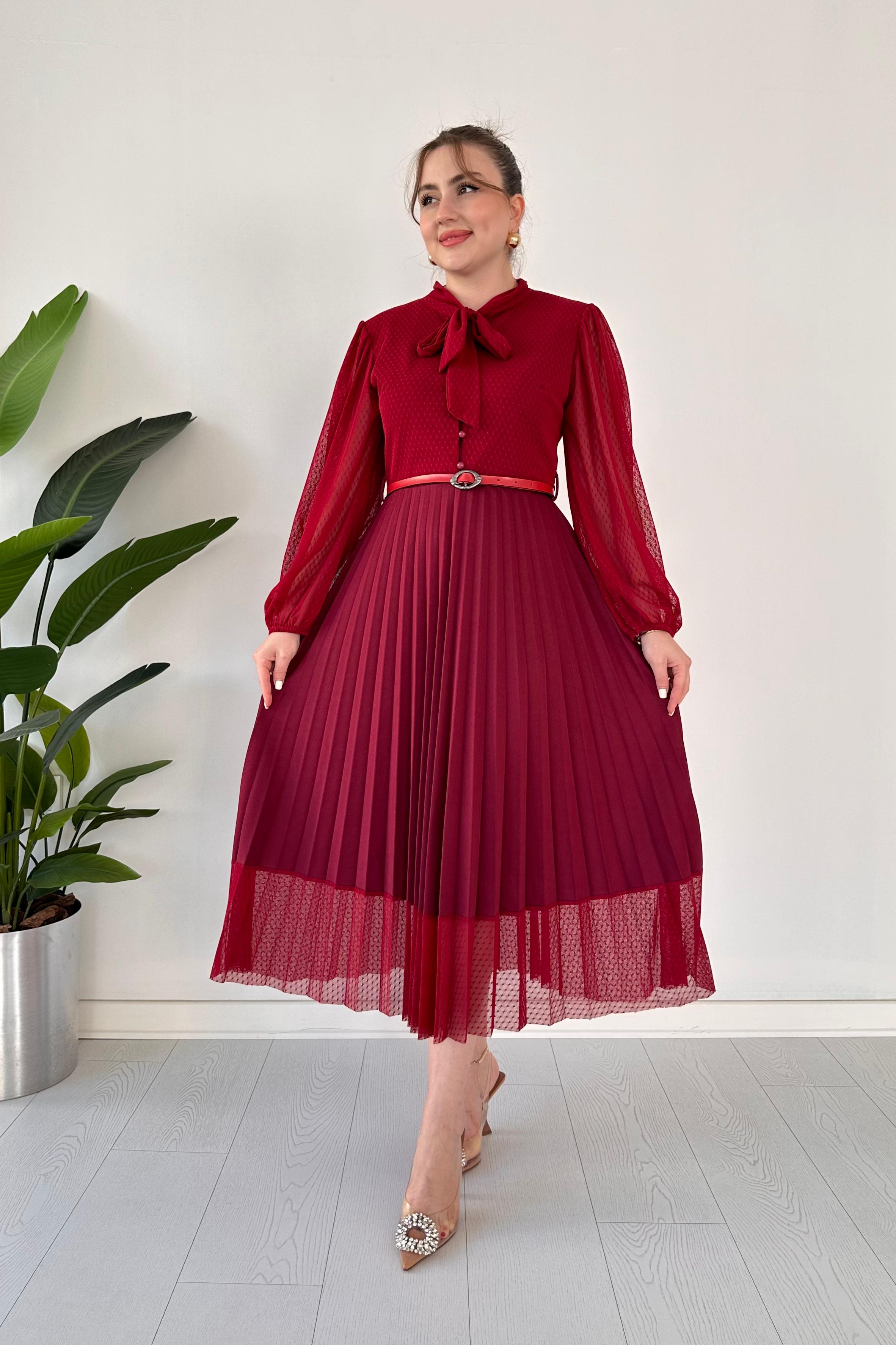 Kemerli Puan Pilili Elbise