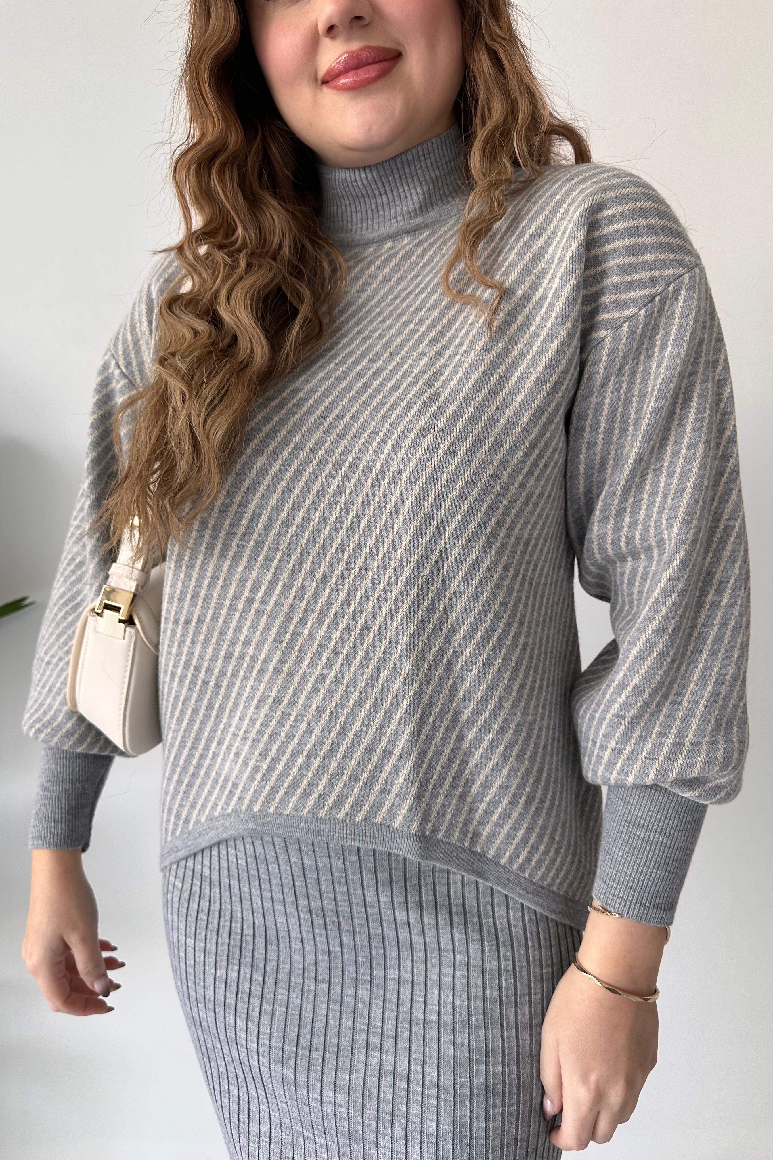 Yatay Çizgili Kazak Elbise Takım