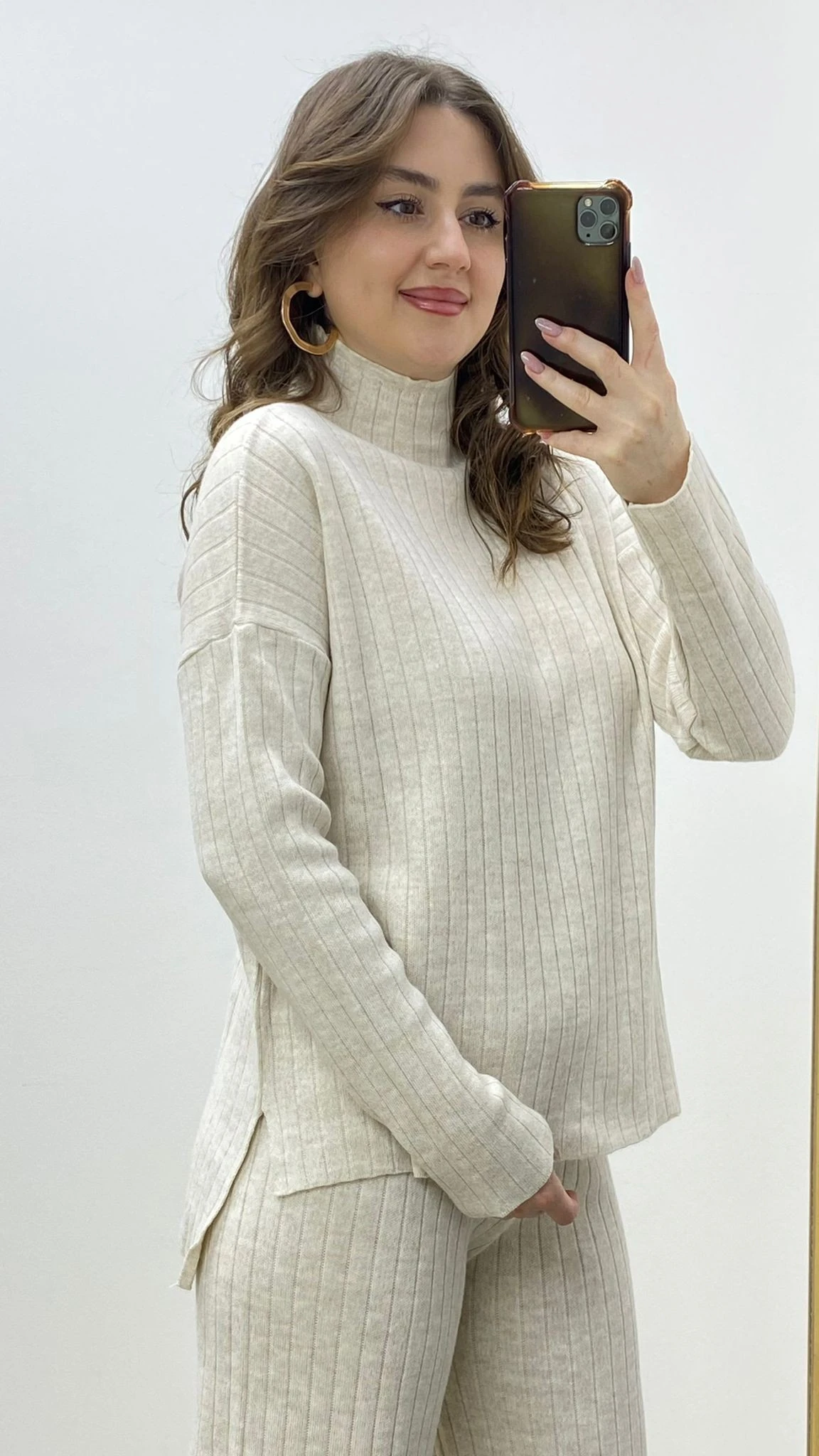 Fitilli Triko Takım Krem