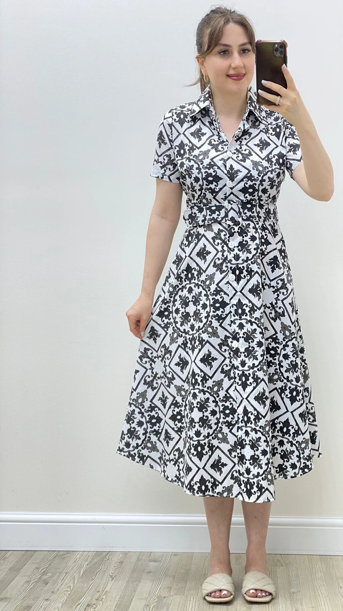 Etnik Poplin Gömlek Elbise Siyah