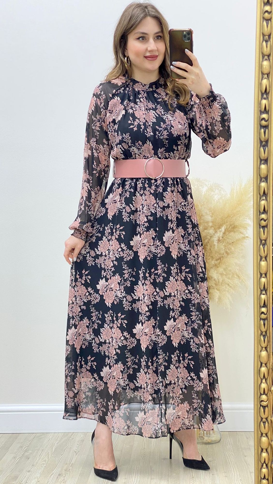 Peony Şifon Elbise Siyah