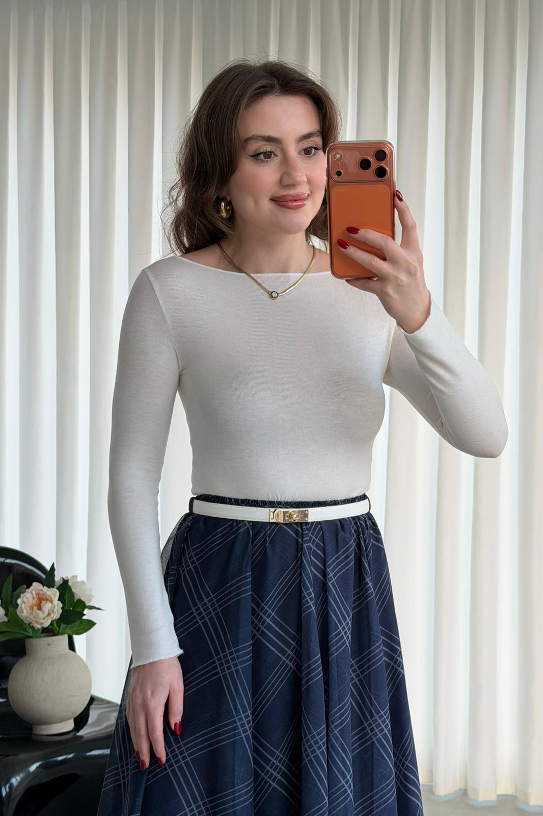 Kaşmir Dokulu İnce Bluz - Beyaz