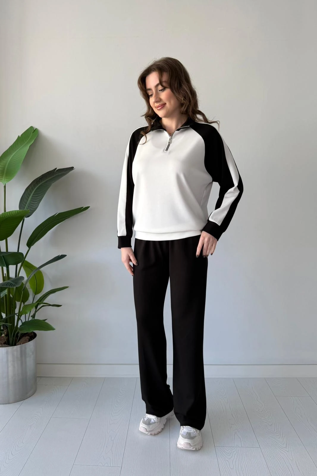 Çift Renkli Modal Takım - Siyah