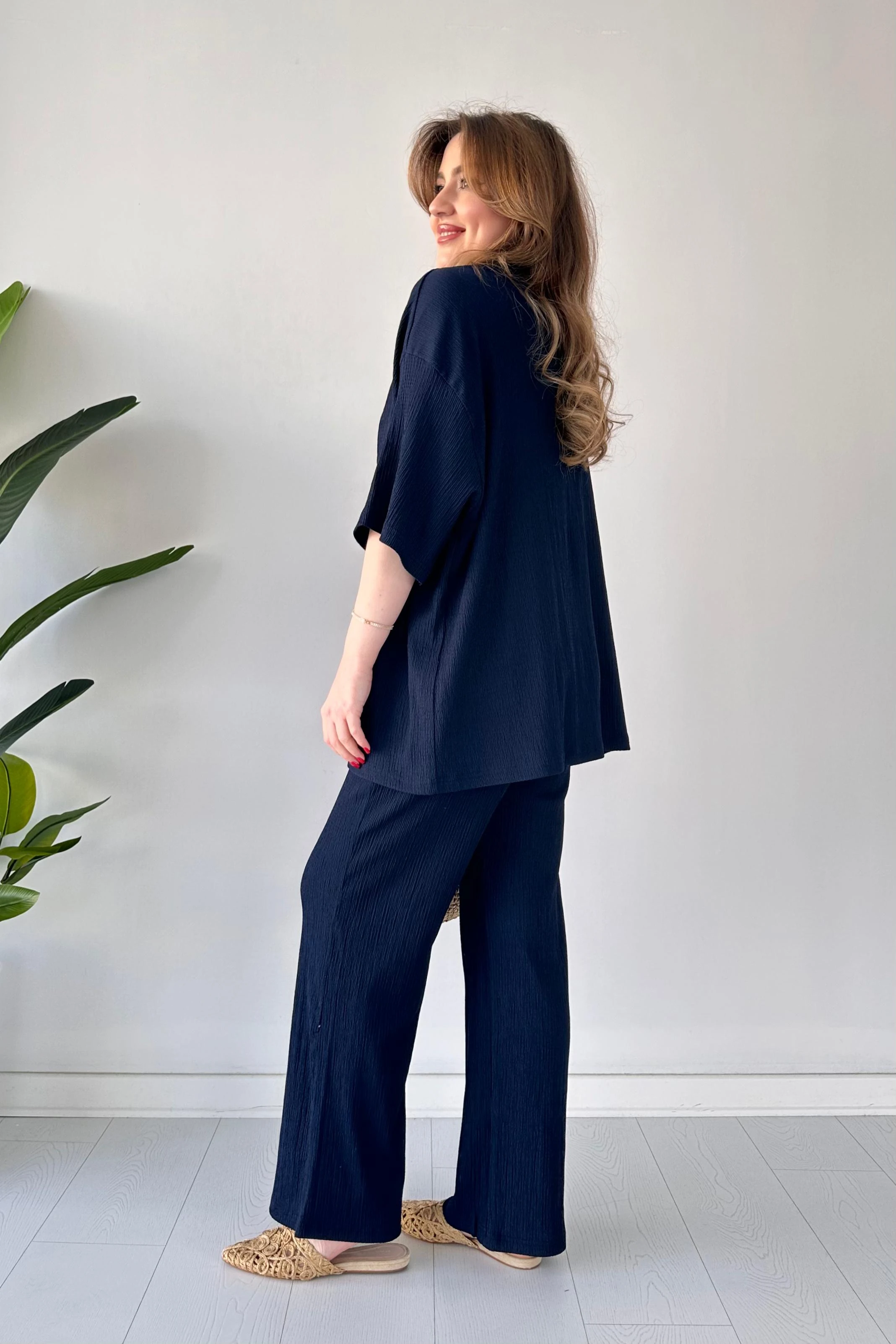 Gofre İkili Takım Lacivert