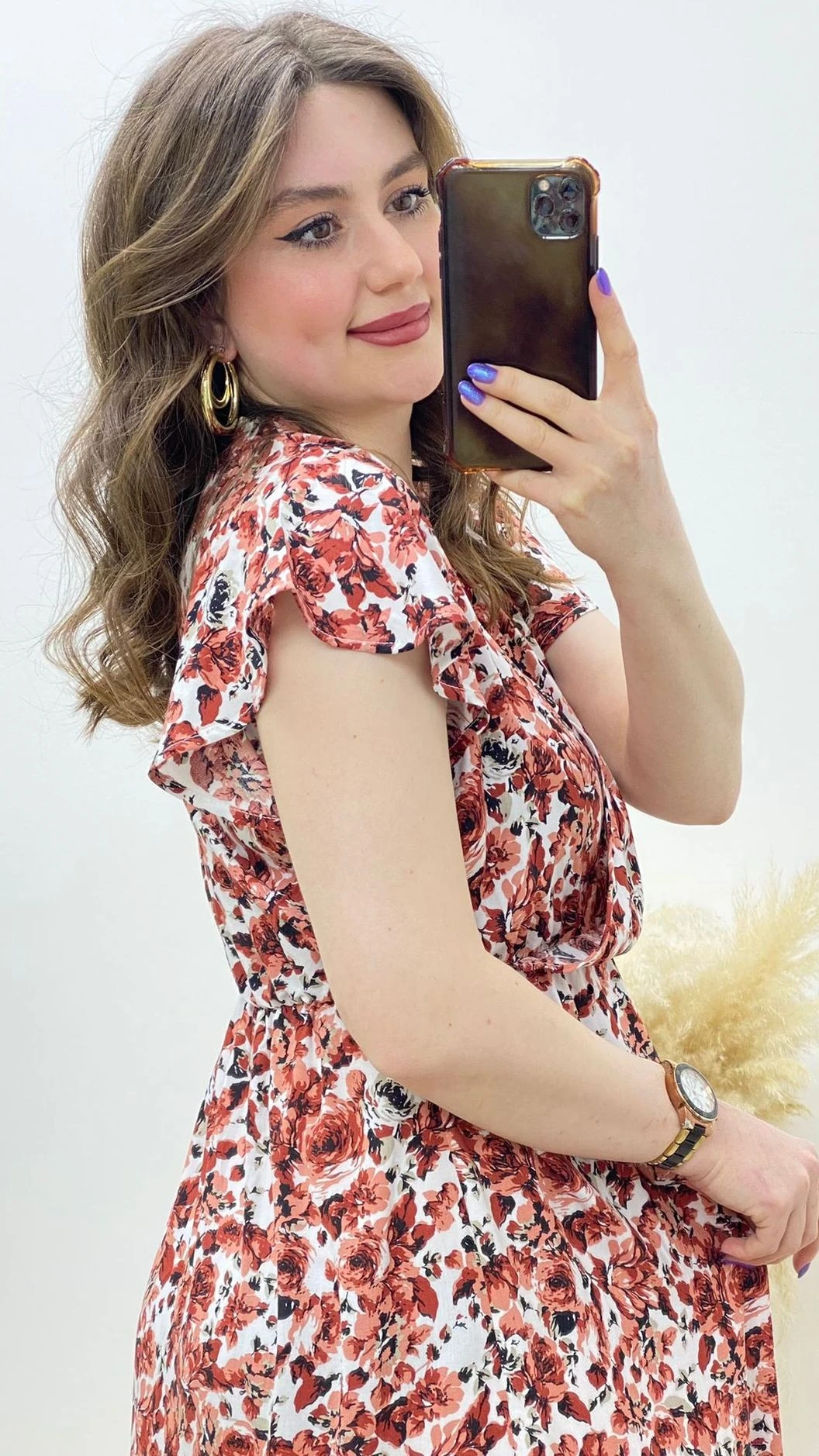 Gül Viskon Elbise Beyaz