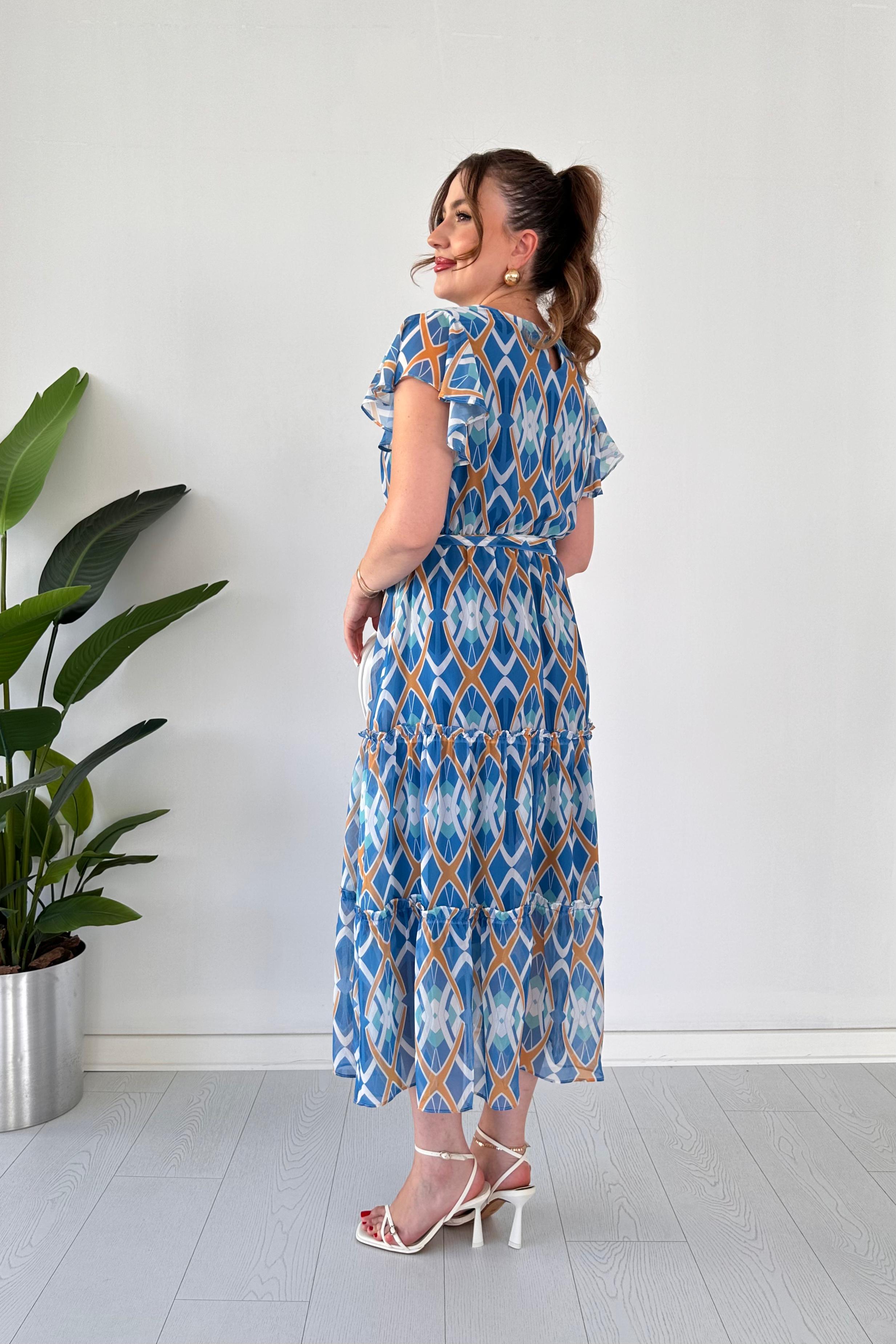 Geometrik Şifon Elbise