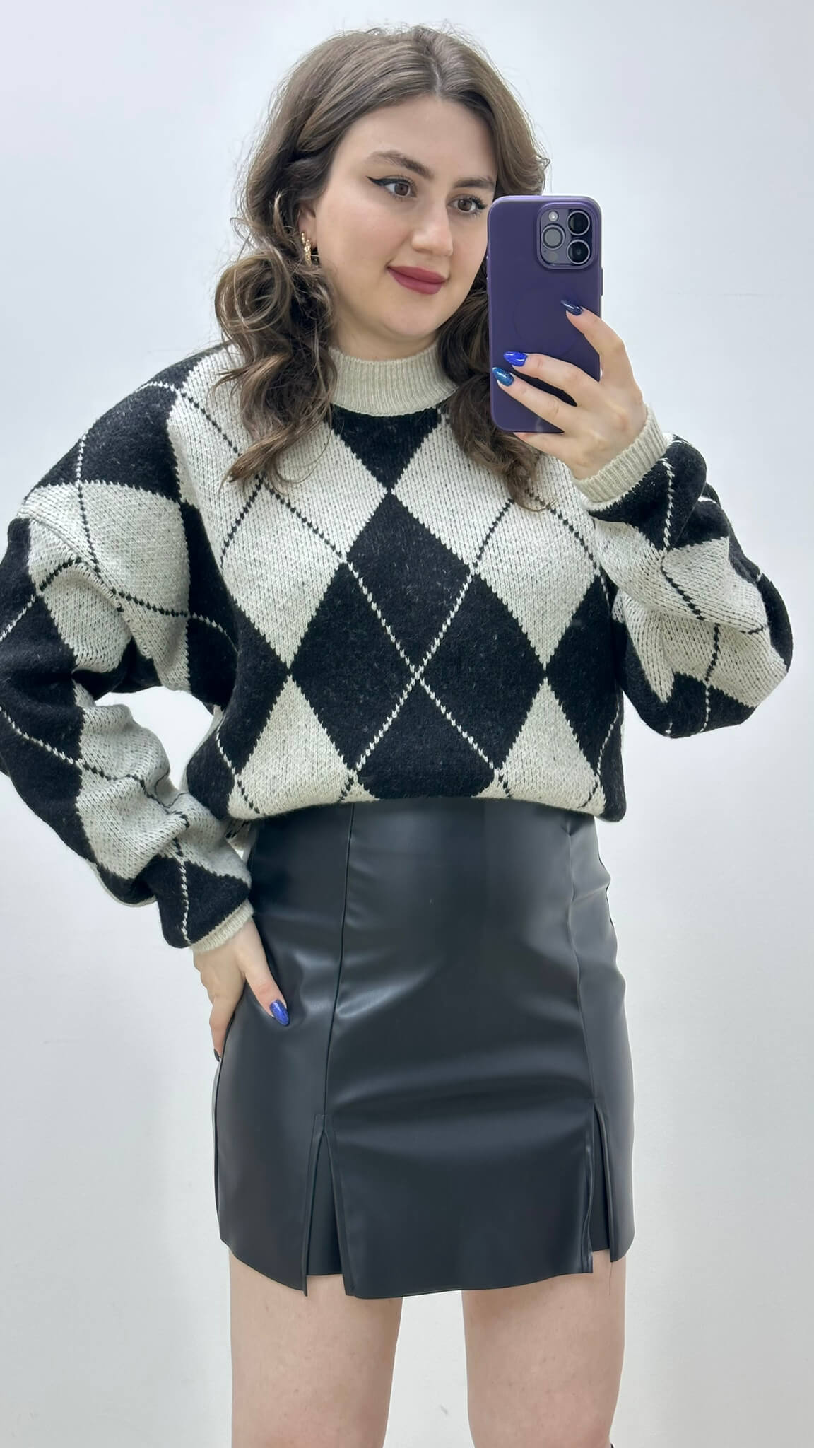 Şortlu Deri Etek Siyah