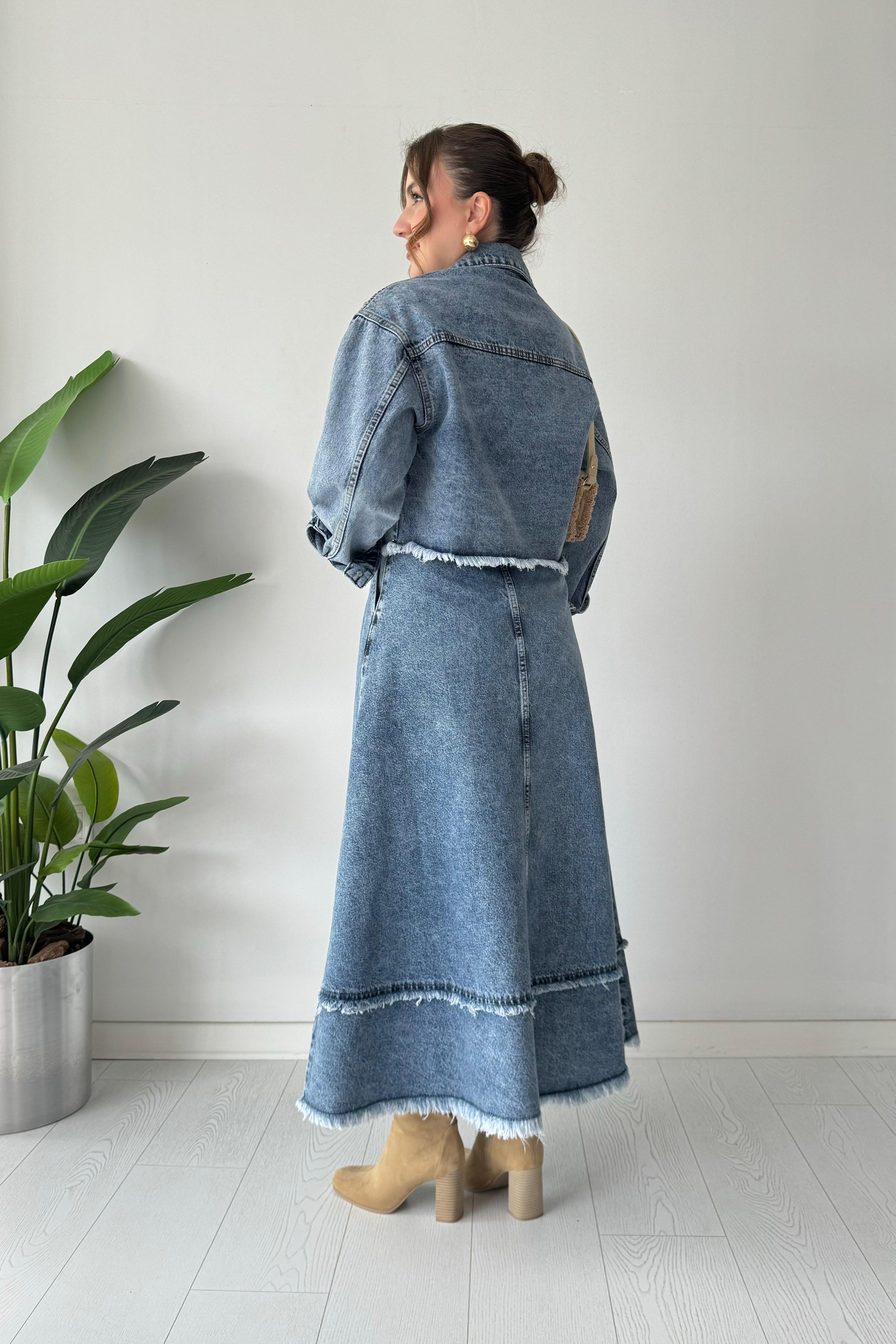 Taşlı Crop Denim Ceket