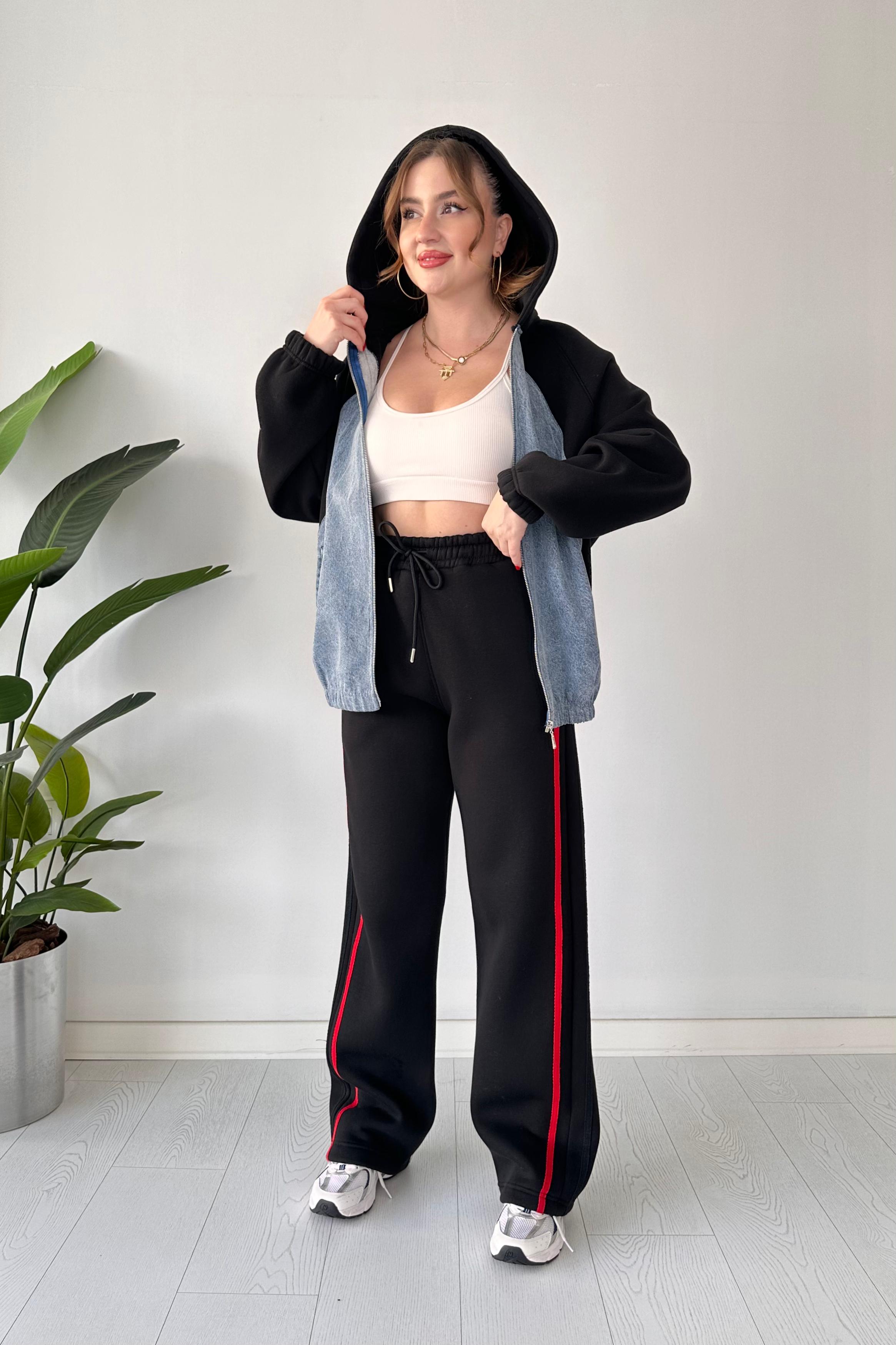 Denim Ceketli Polar Eşofman Takımı