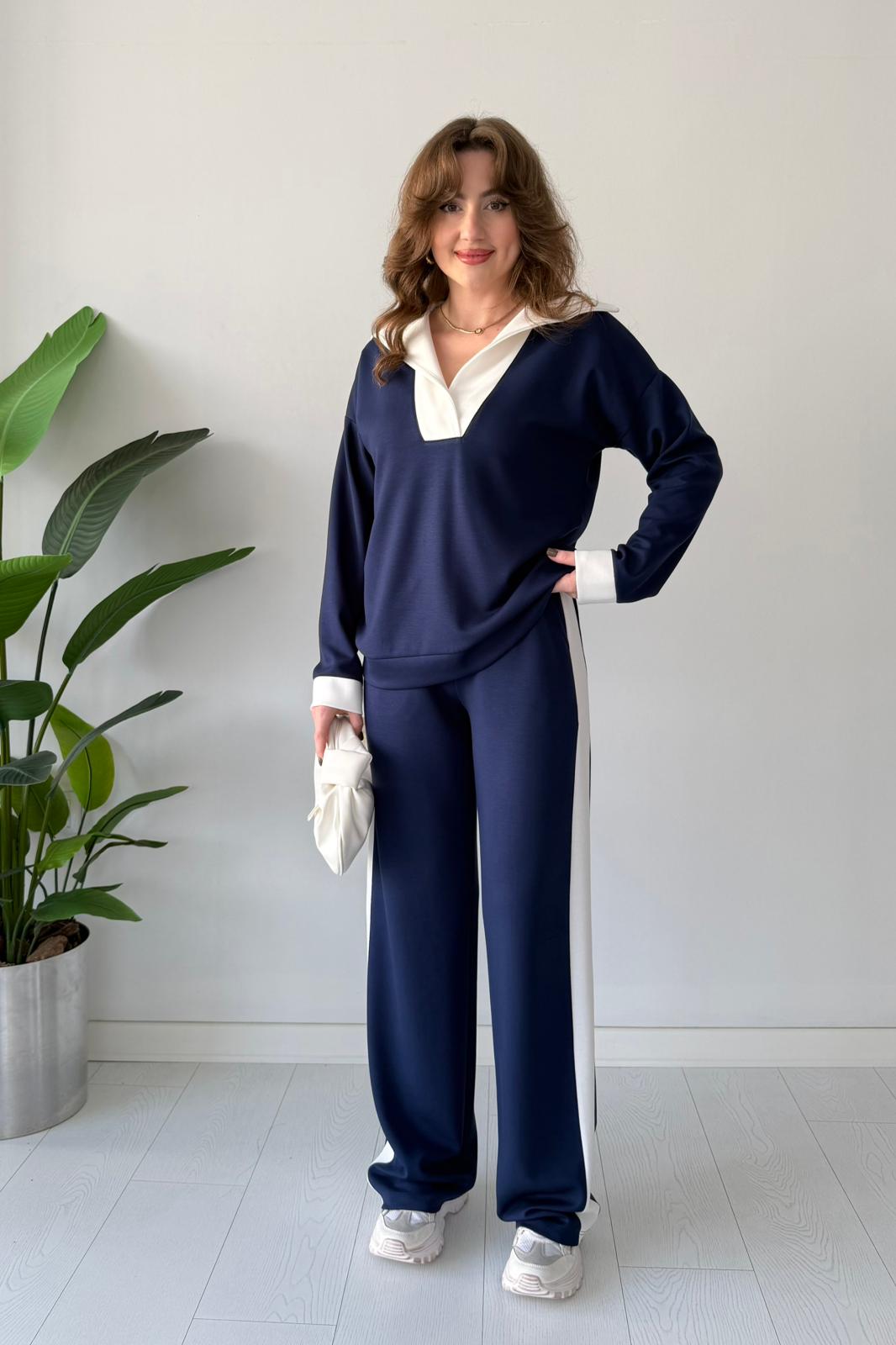 Şal Yaka İkili Takım - Lacivert