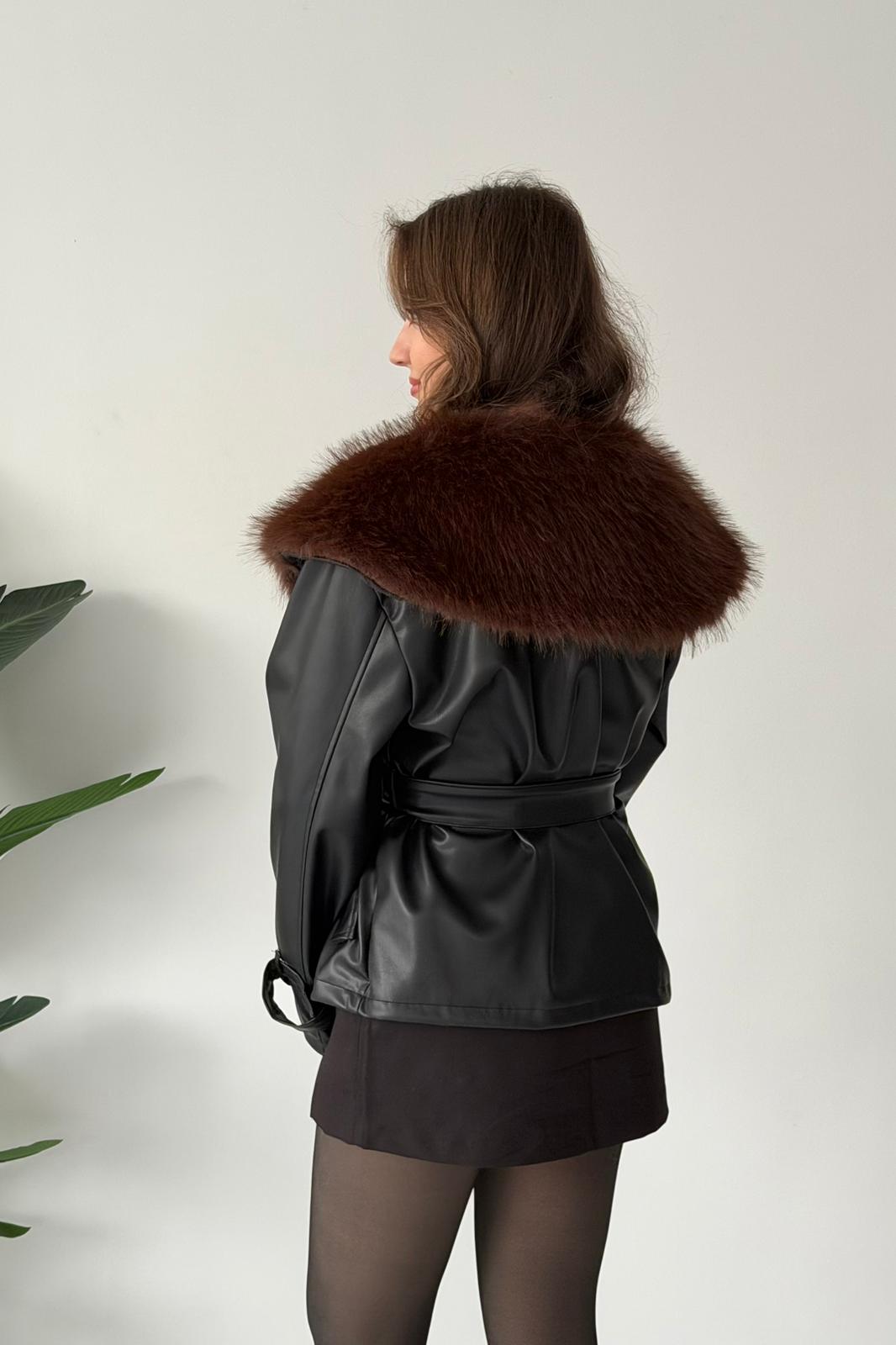 Kürk Yakalı Deri Ceket