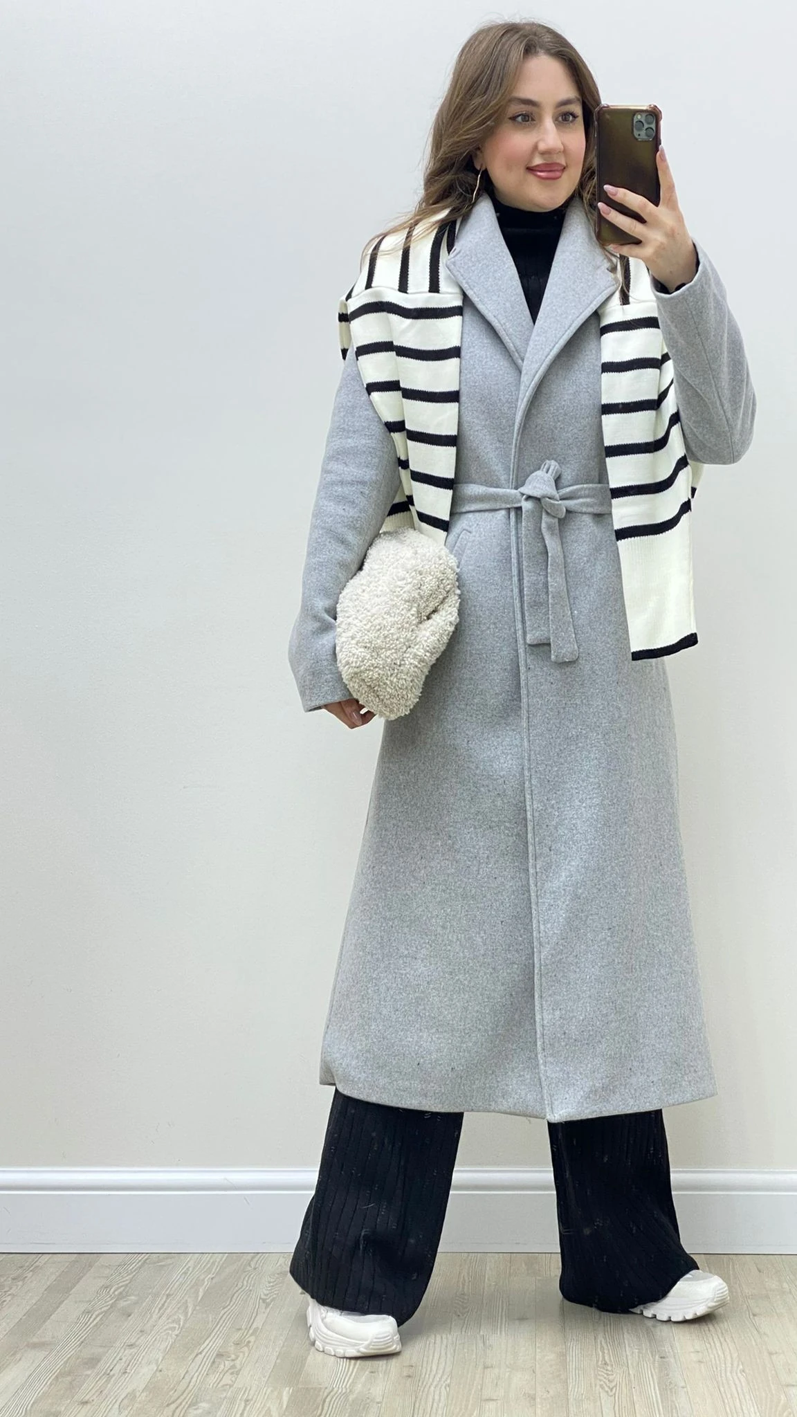 Uzun Astarlı Kaşe Kaban Gri