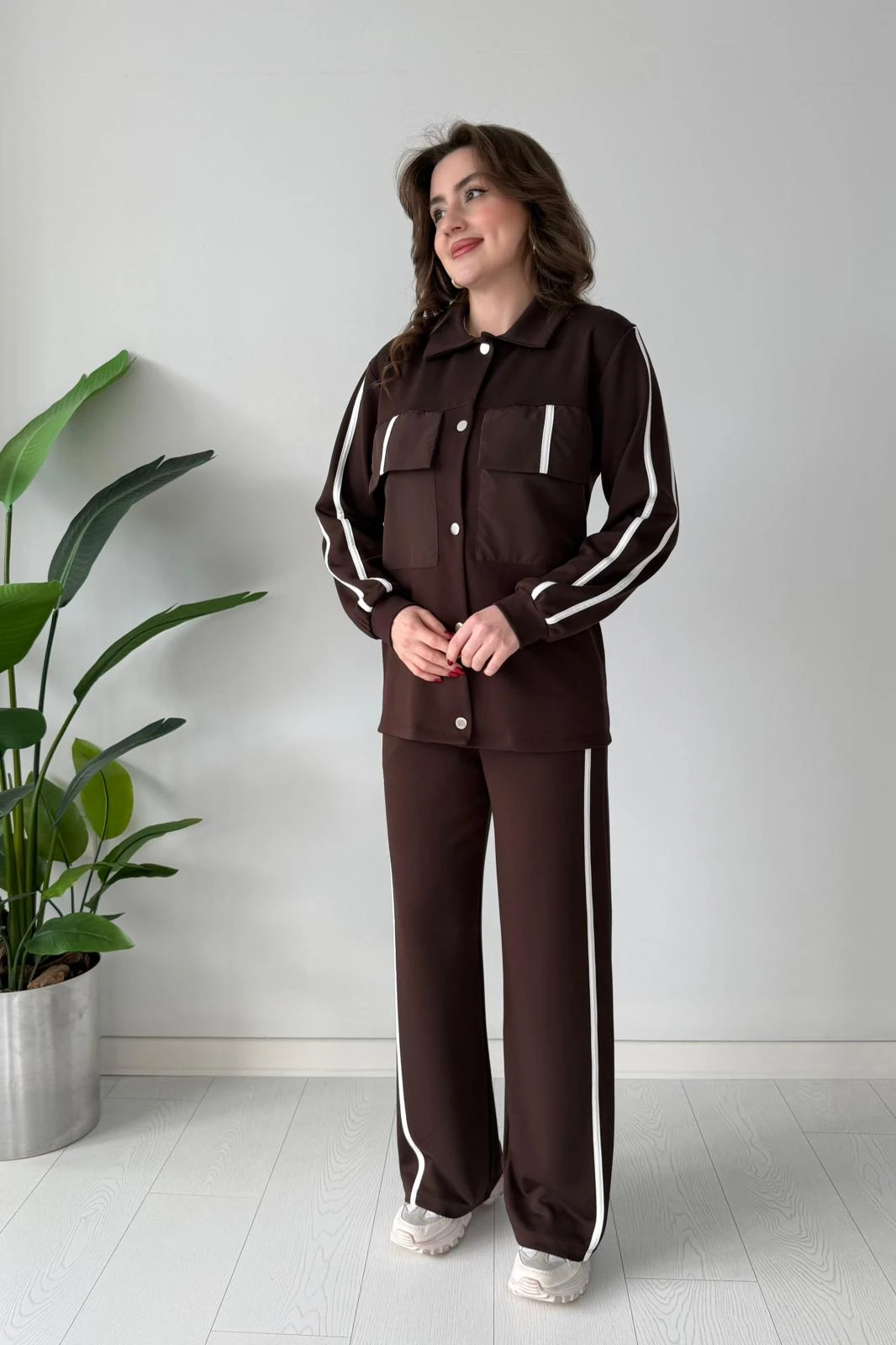 Ceketi Çıtçıtlı İkili Takım - Kahve