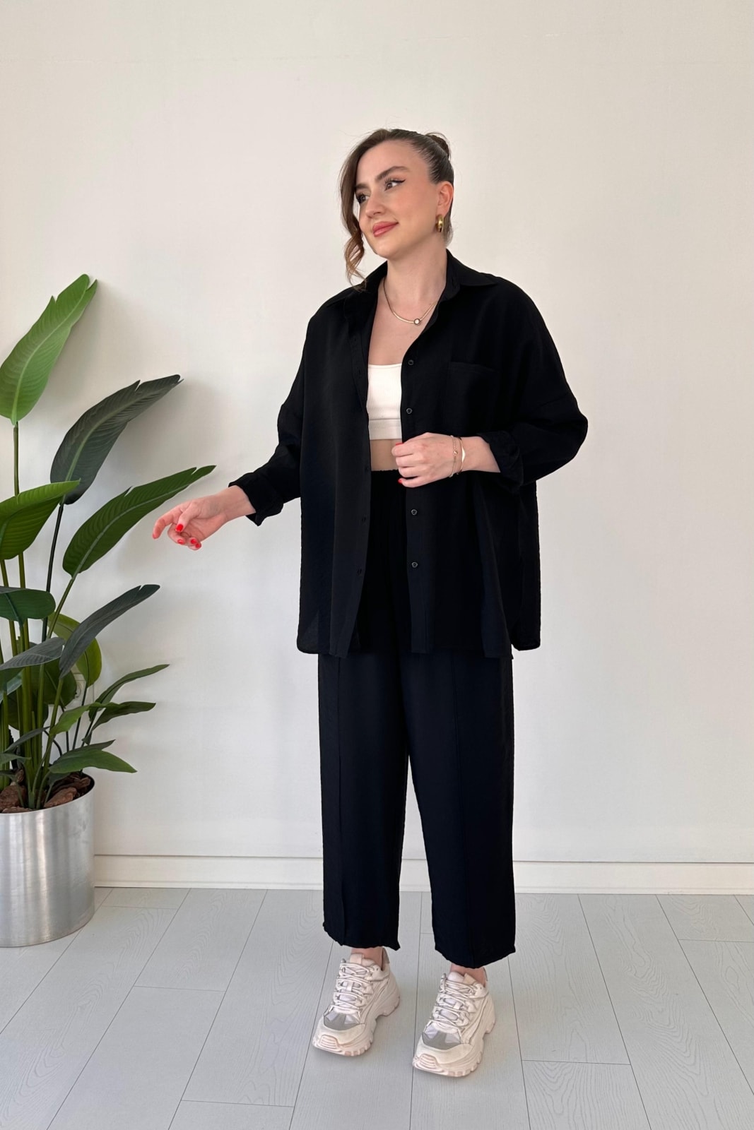 Gömlekli Modal Takım - Siyah