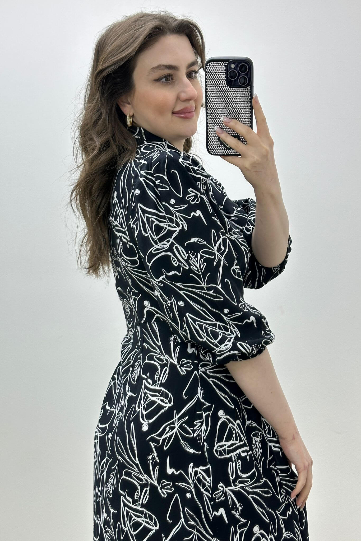 Zigzag Viskon Elbise Siyah