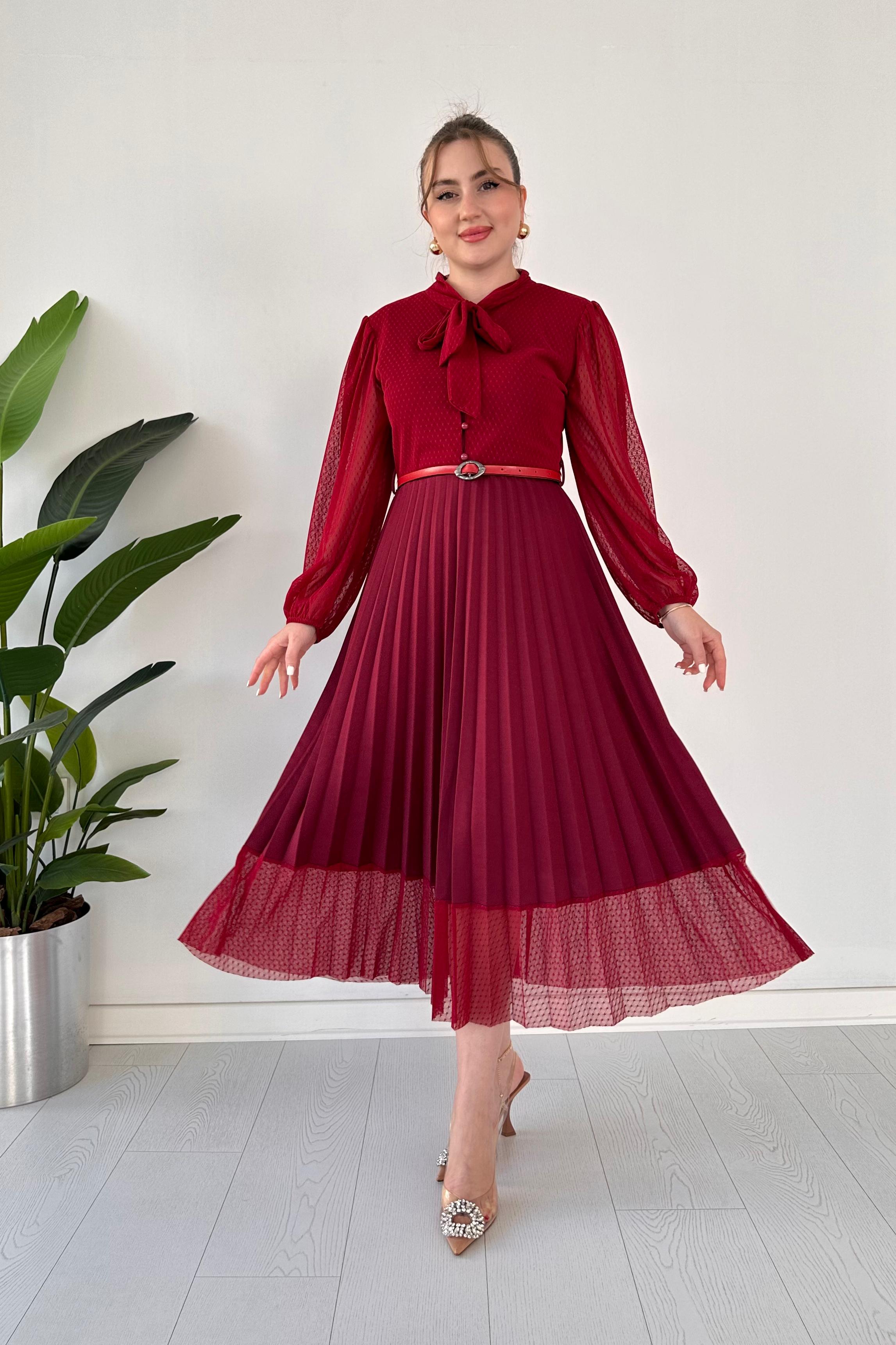 Kemerli Puan Pilili Elbise