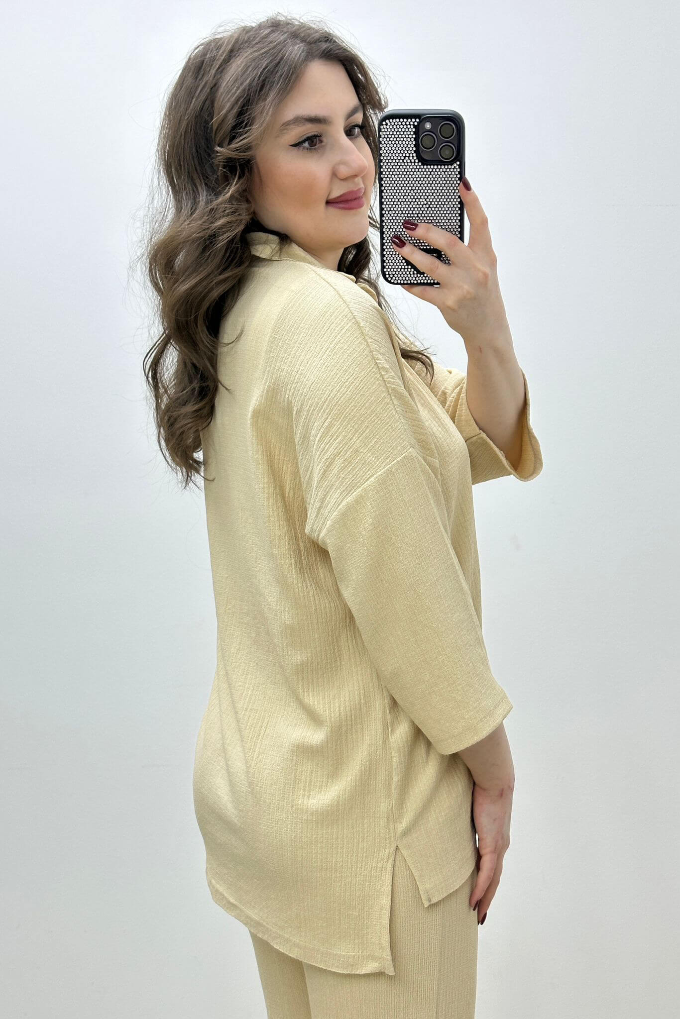 Yakalı Gofre Takım Krem