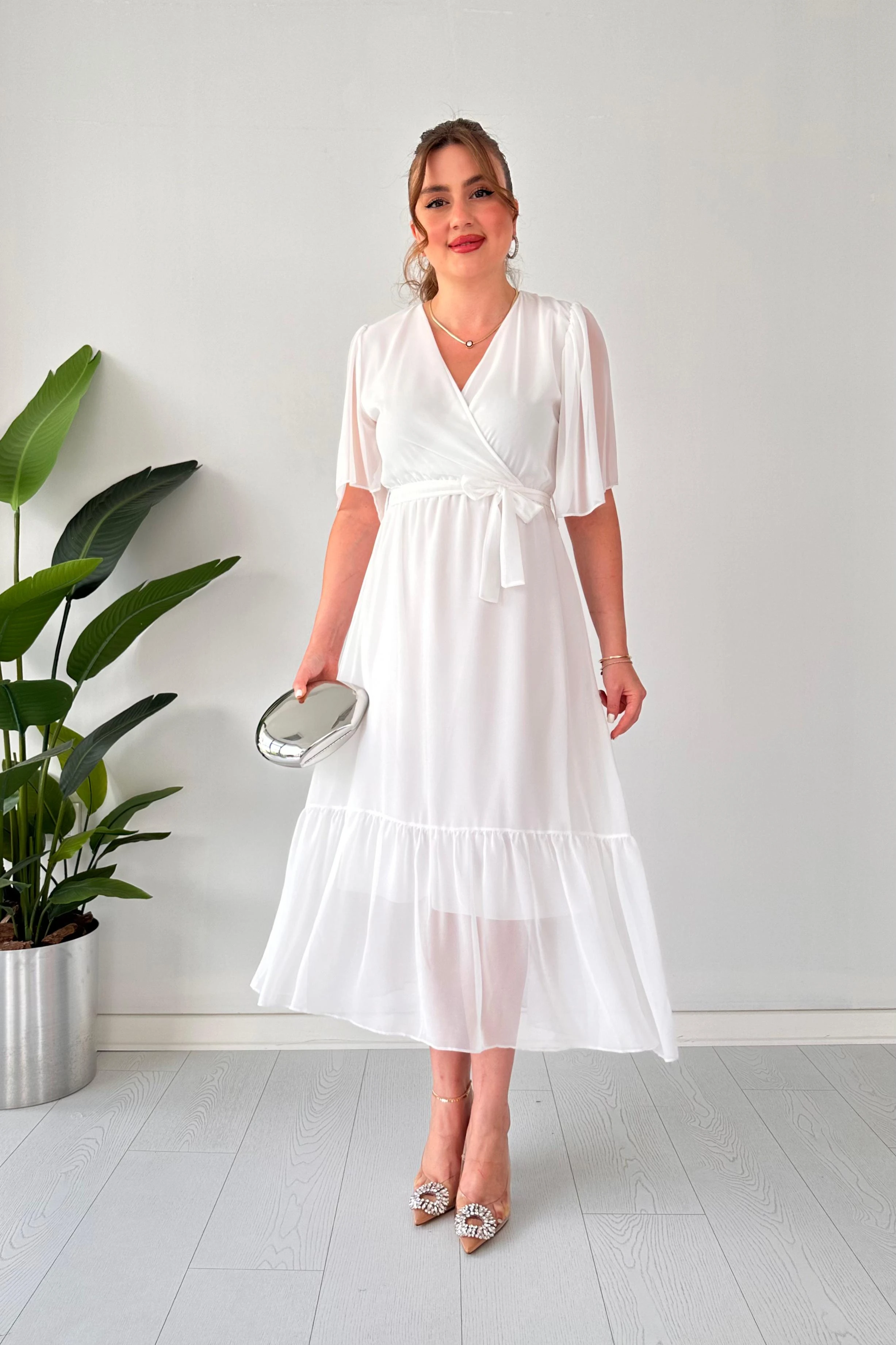 Pelerin Kol Şifon Elbise