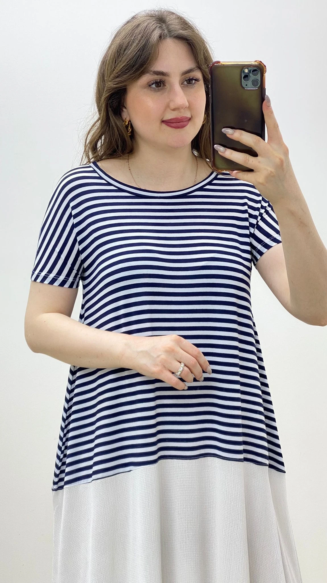 Çizgili Penye Elbise Lacivert