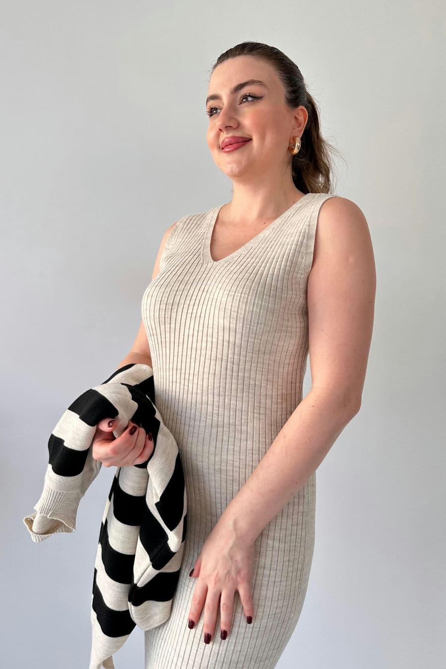 Çizgili Kazaklı Elbise