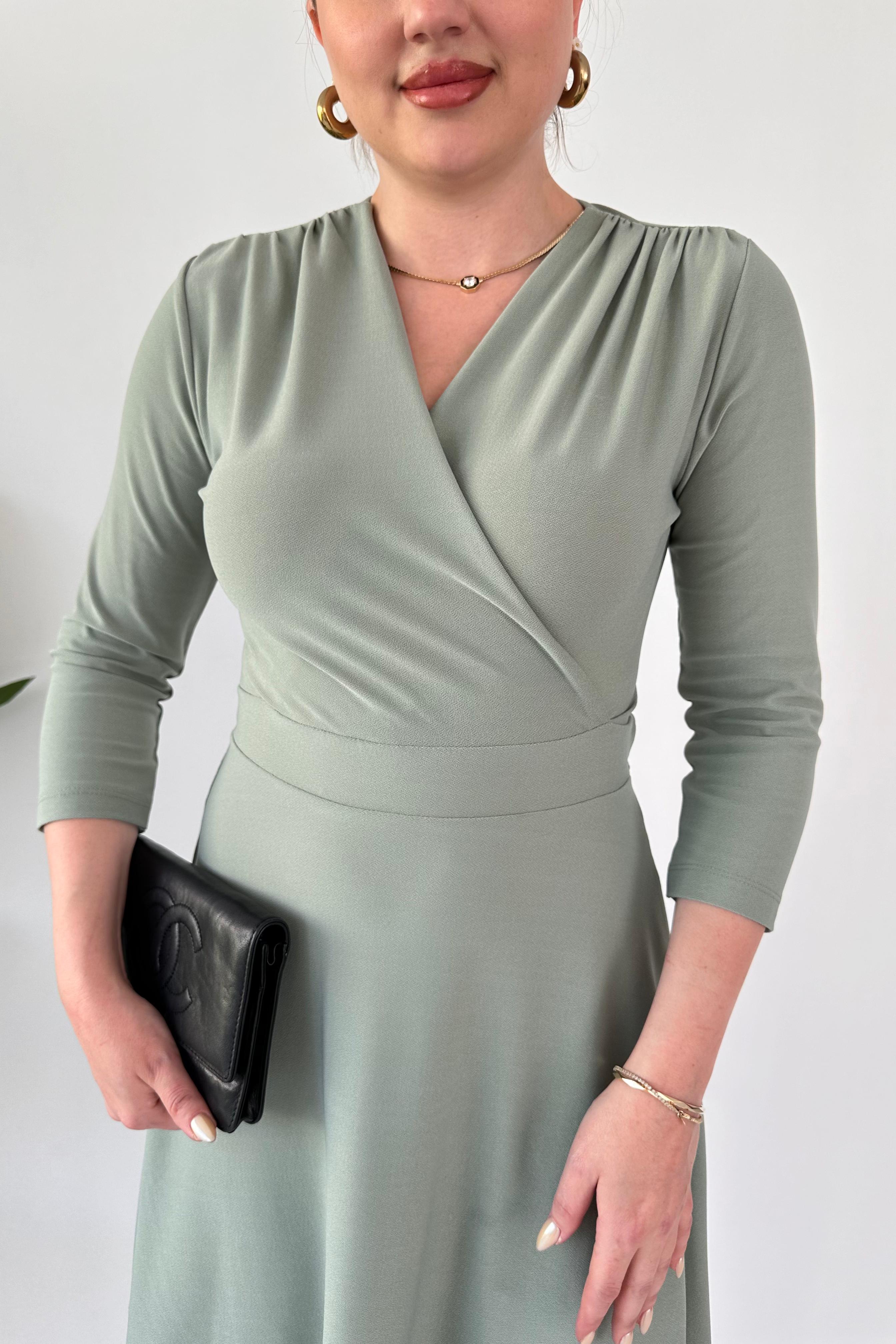 Omuz Drape Krep Elbise