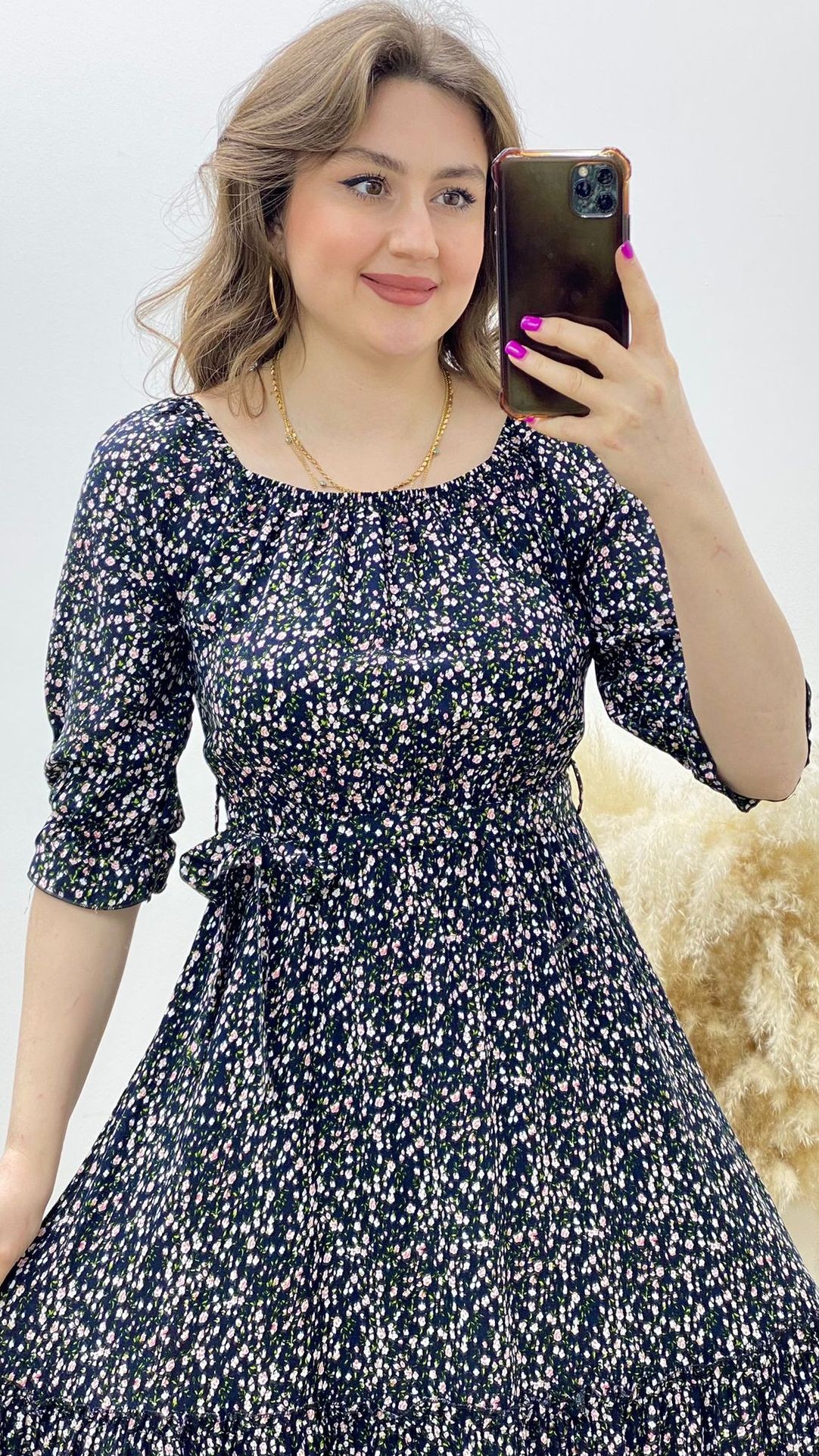 Maksi Çıtır Viskon Elbise Lacivert