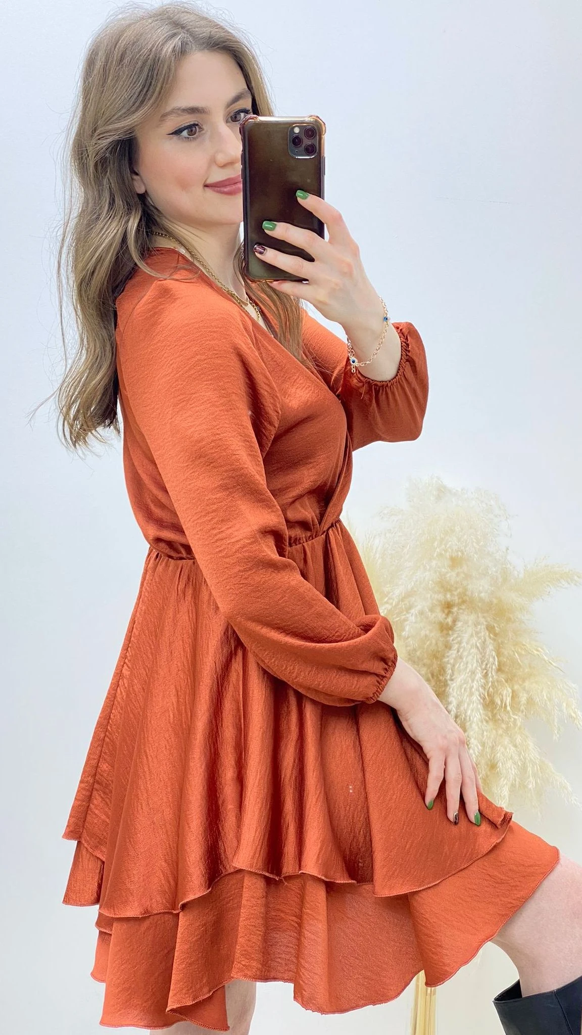 Kat Kat Saten Elbise Kiremit