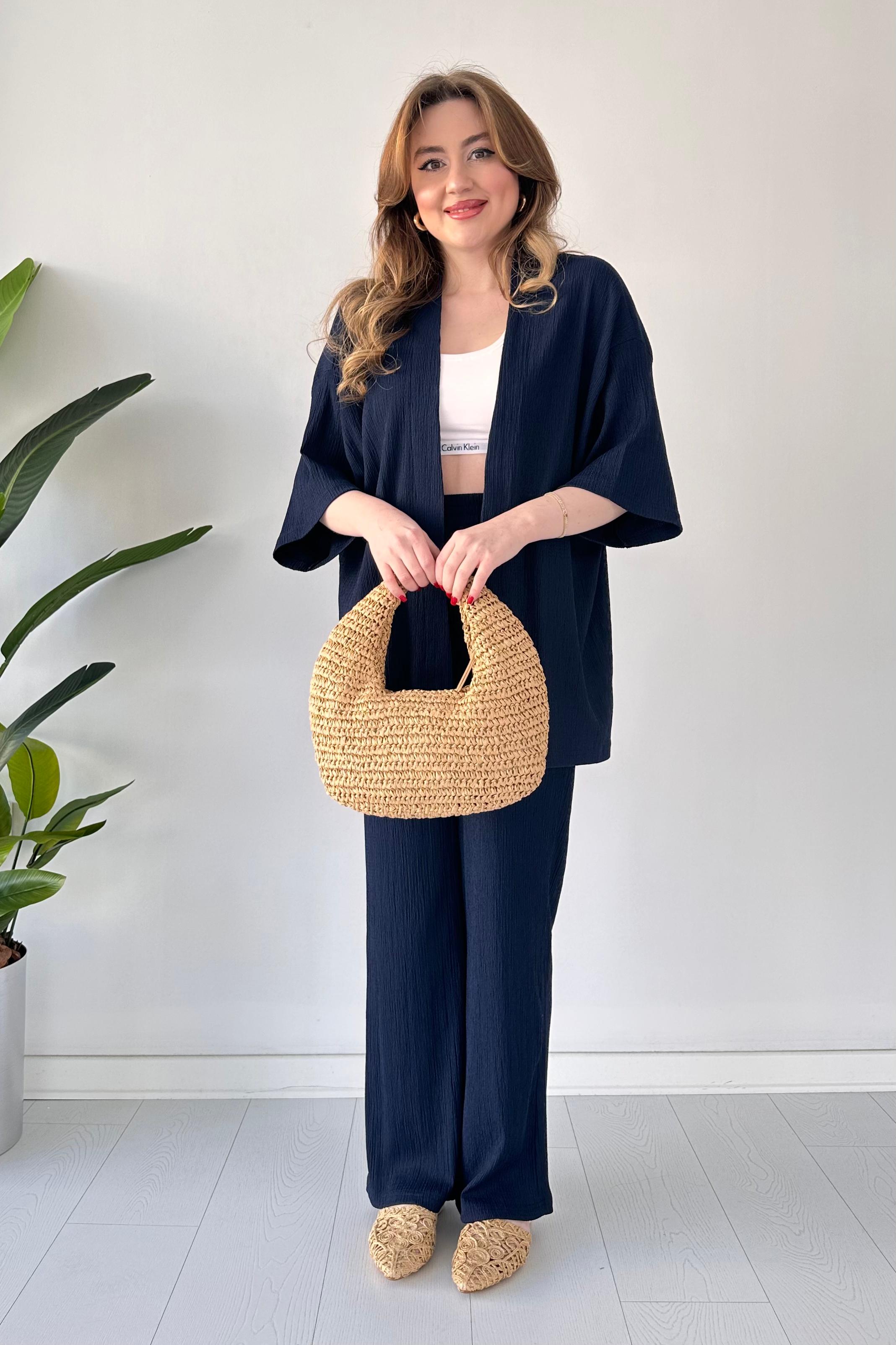 Gofre İkili Takım Lacivert