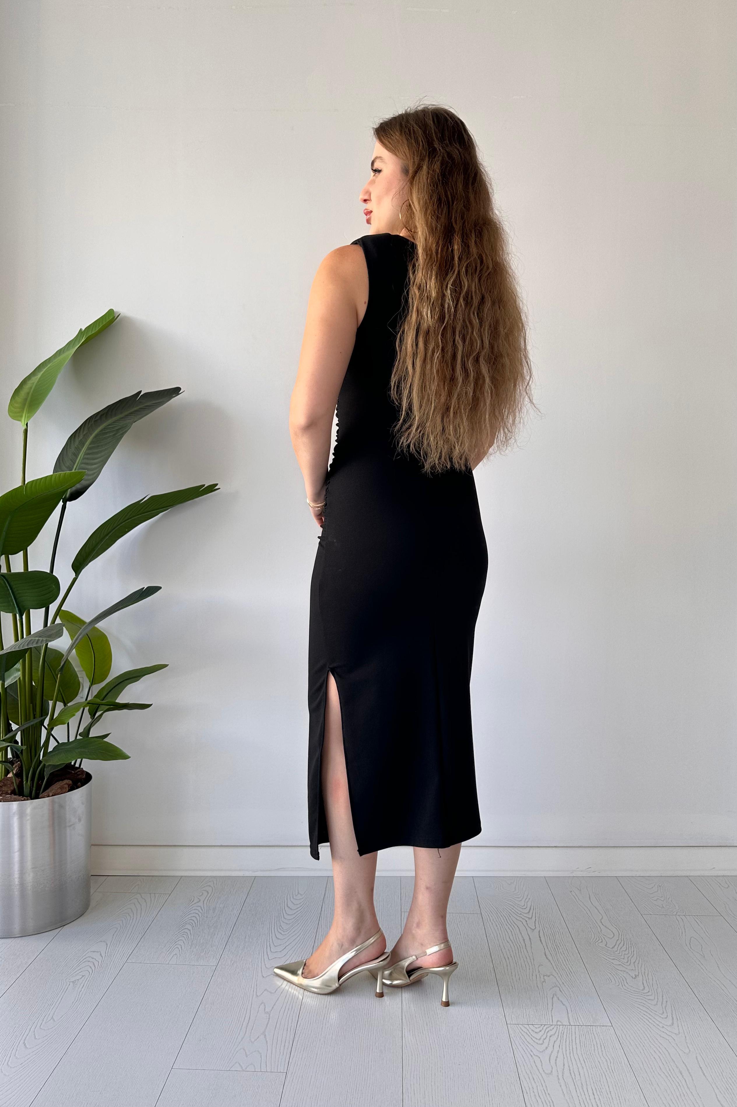 Omuz Tokalı Krep Elbise