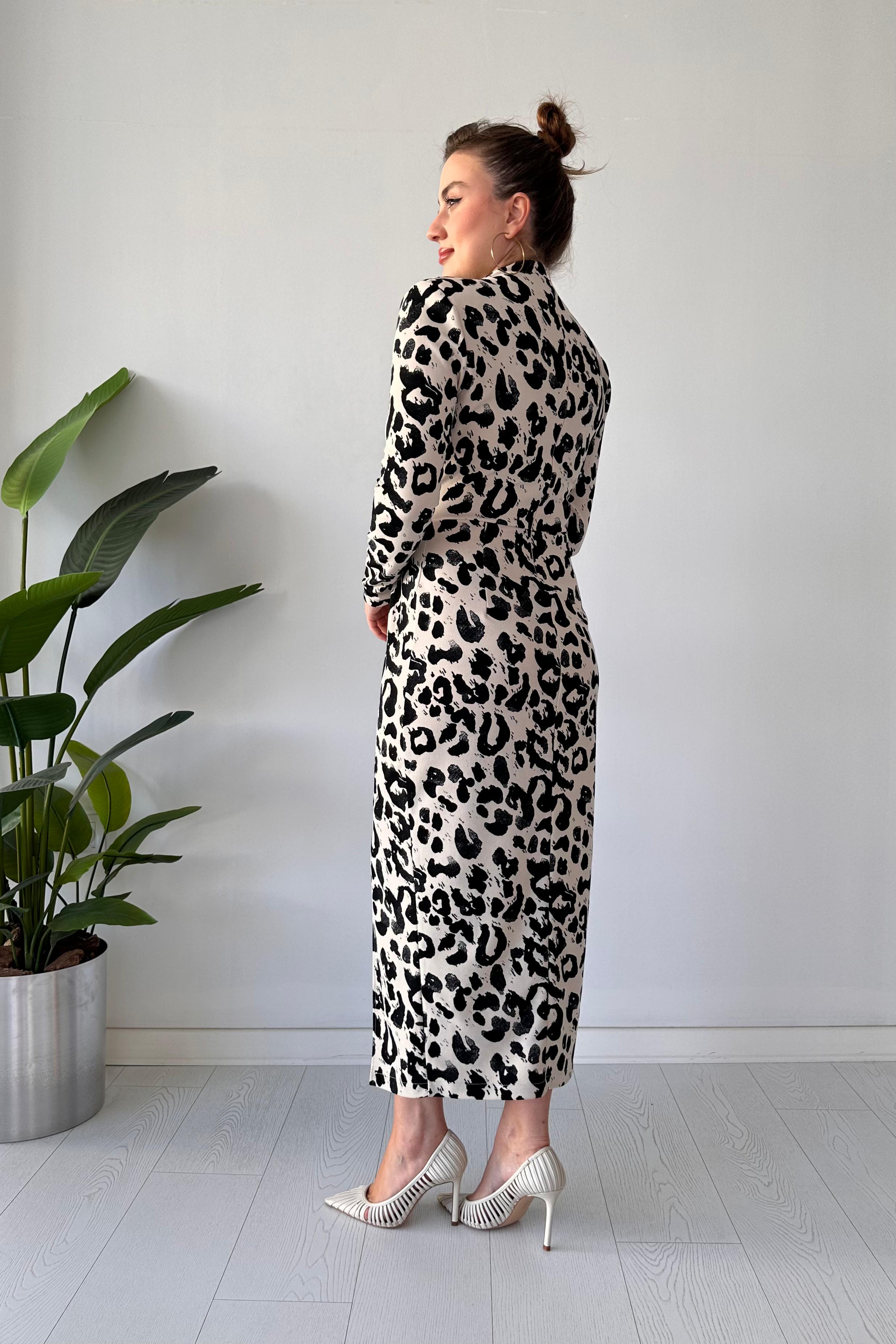 Uzun Kol Keopar Krep Elbise