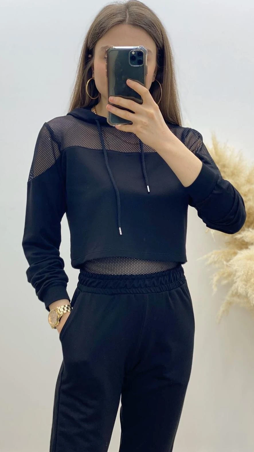 File Korseli Eşofman Takımı Siyah