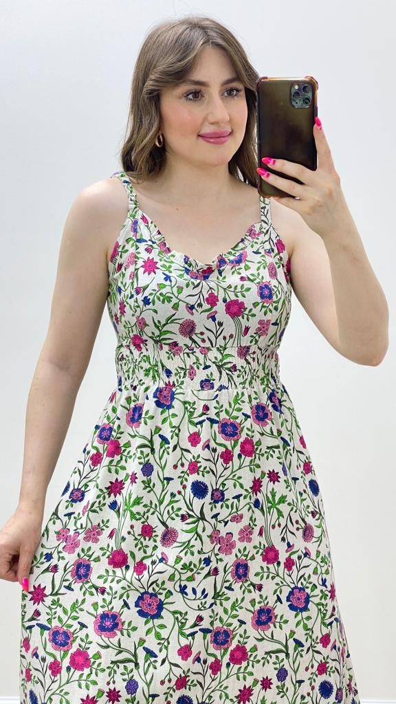 Askılı Karanfil Keten Elbise