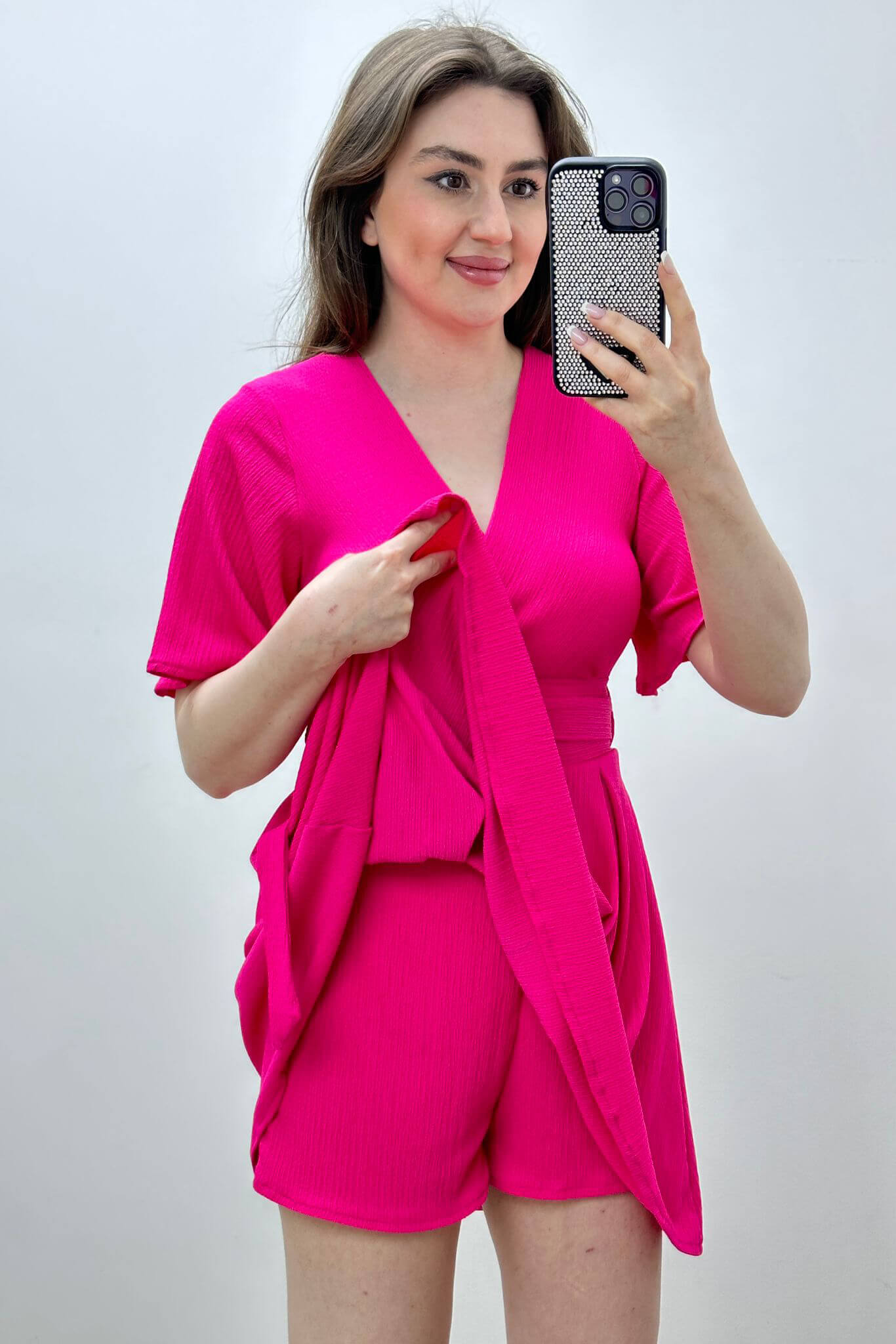 Gofre Şortlu Elbise Pembe