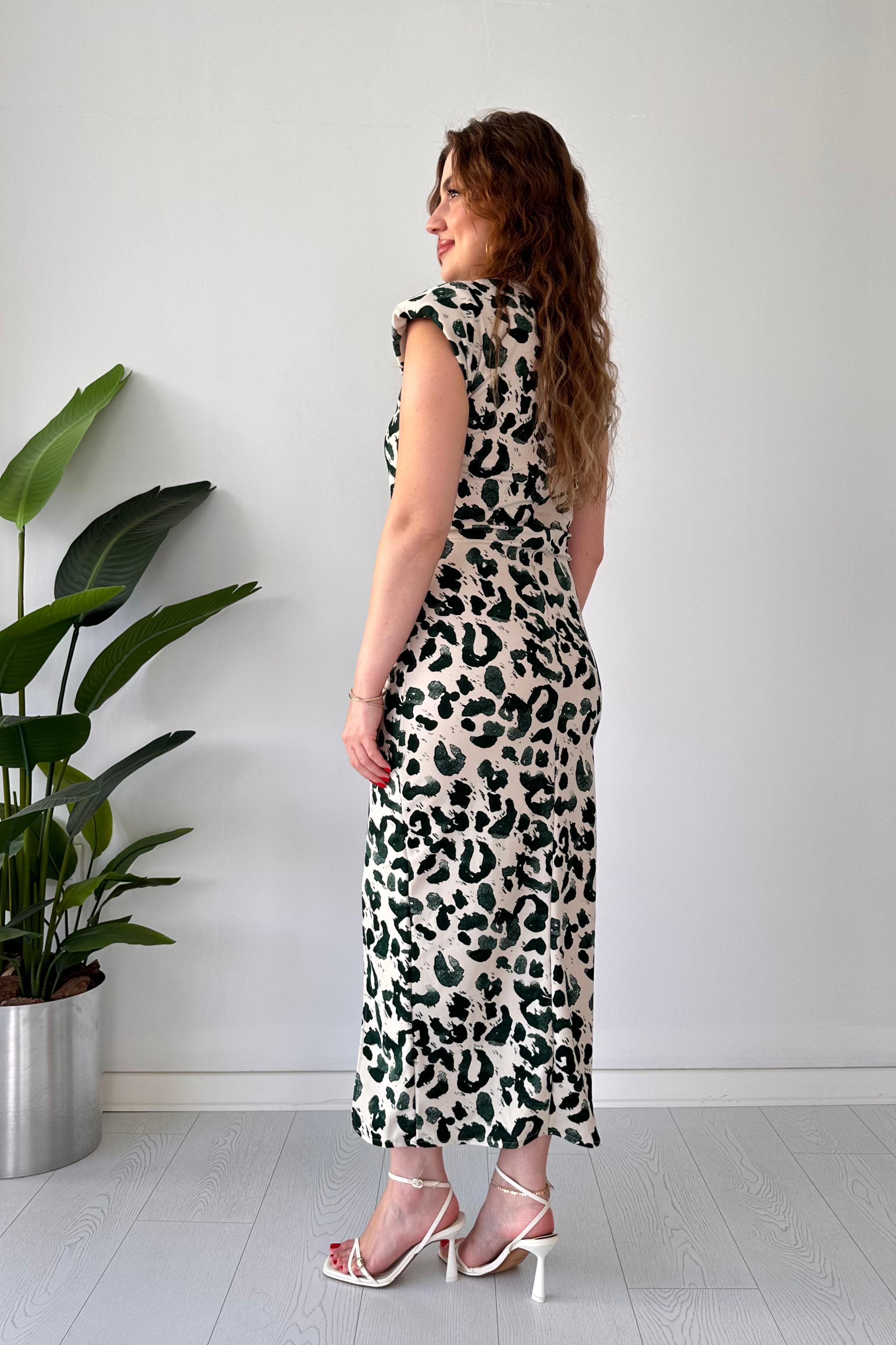 Leopar Print Krep Elbise
