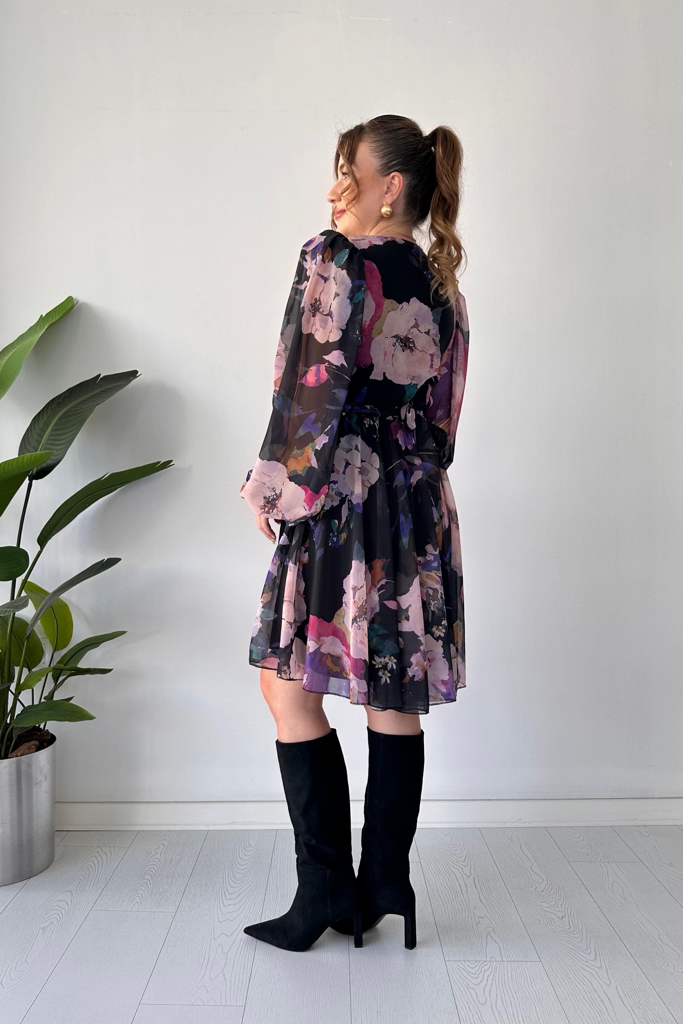 Floral Şifon Elbise