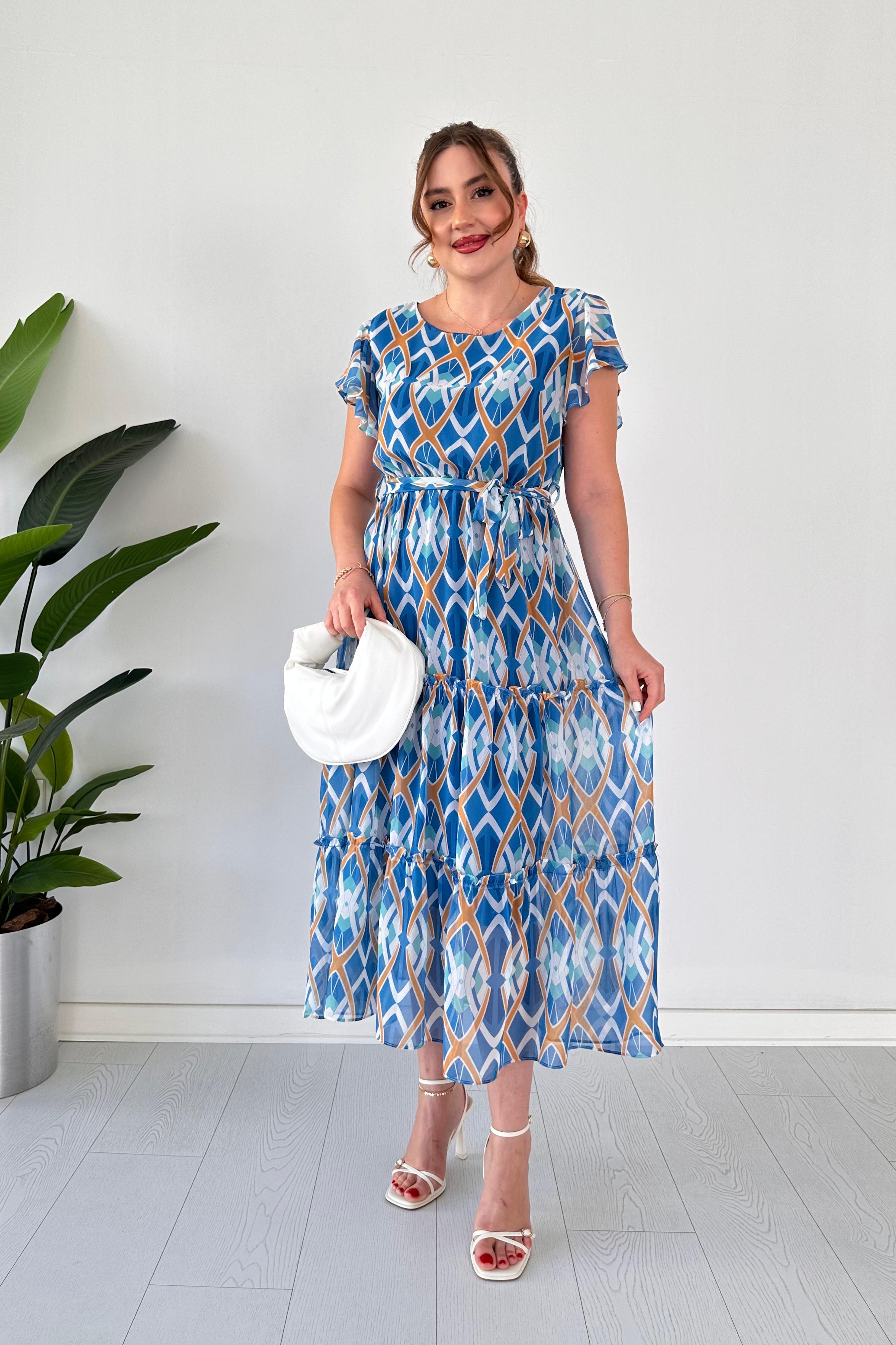 Geometrik Şifon Elbise